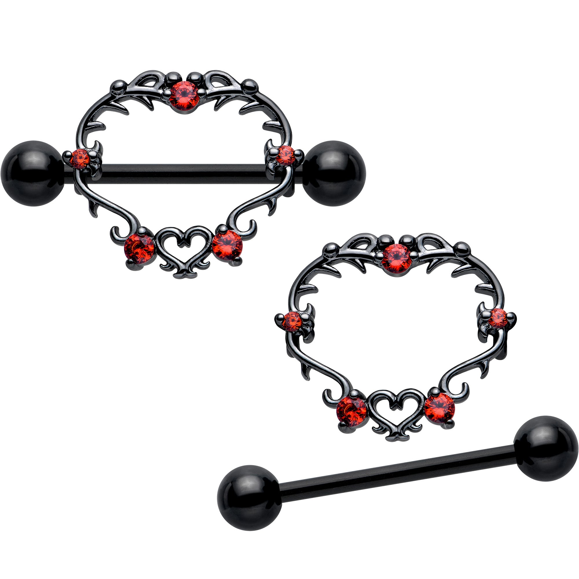 Pair Lined CZ Gem Set Nipple Clicker Shields – Rhodium Plated Brass Piercing Jewelry (Lobal Domination)