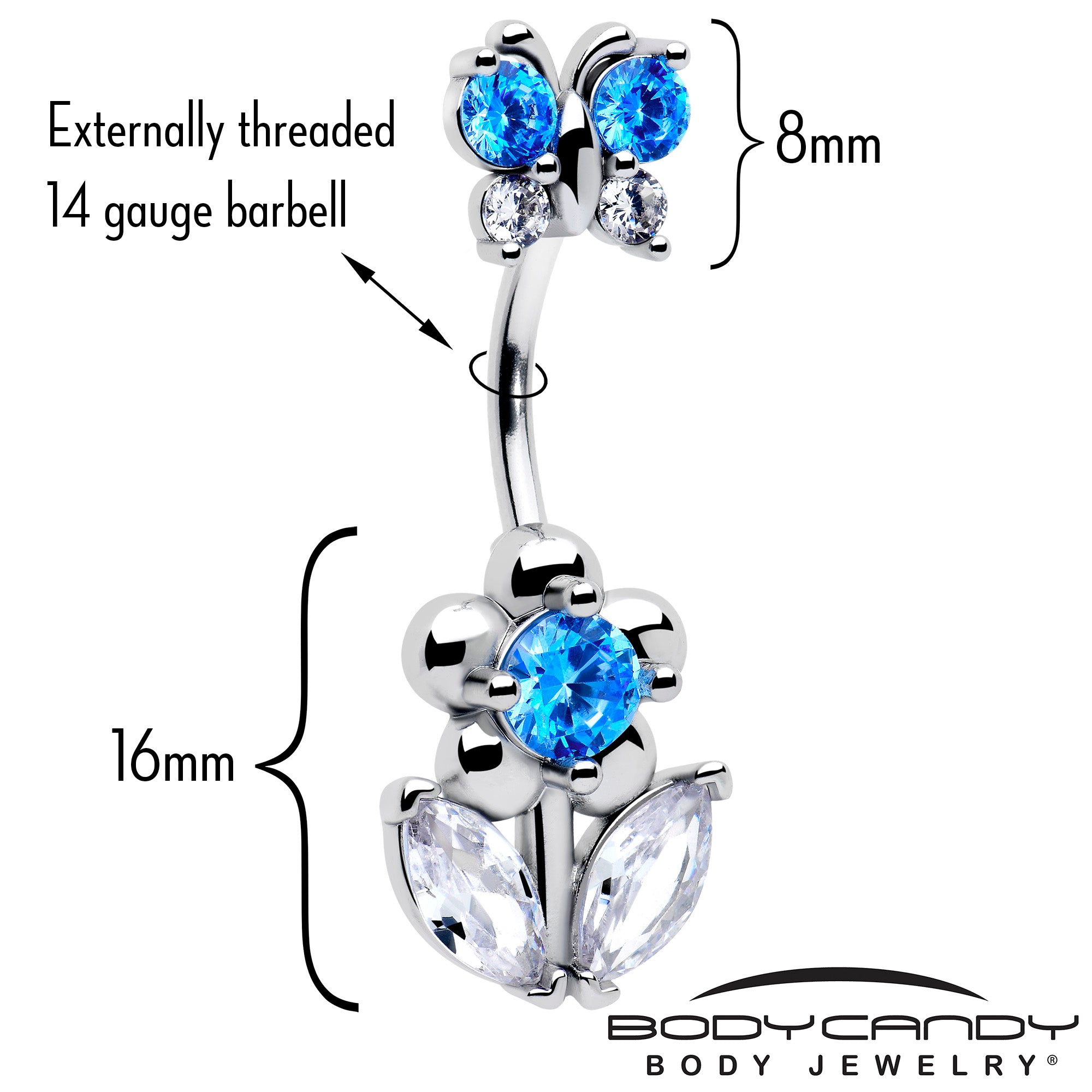 double mount butterfly flower belly button ring