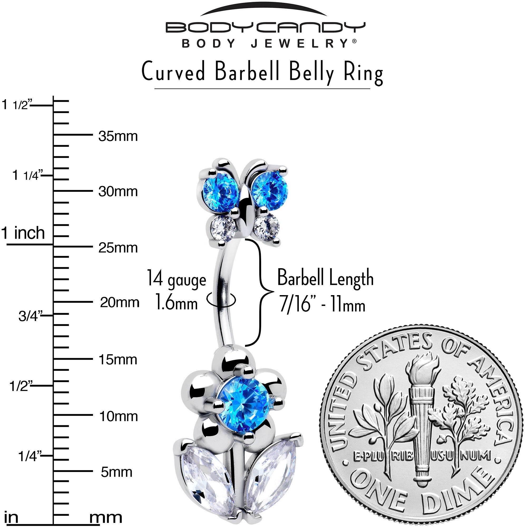 blue cz butterfly navel piercing jewelry