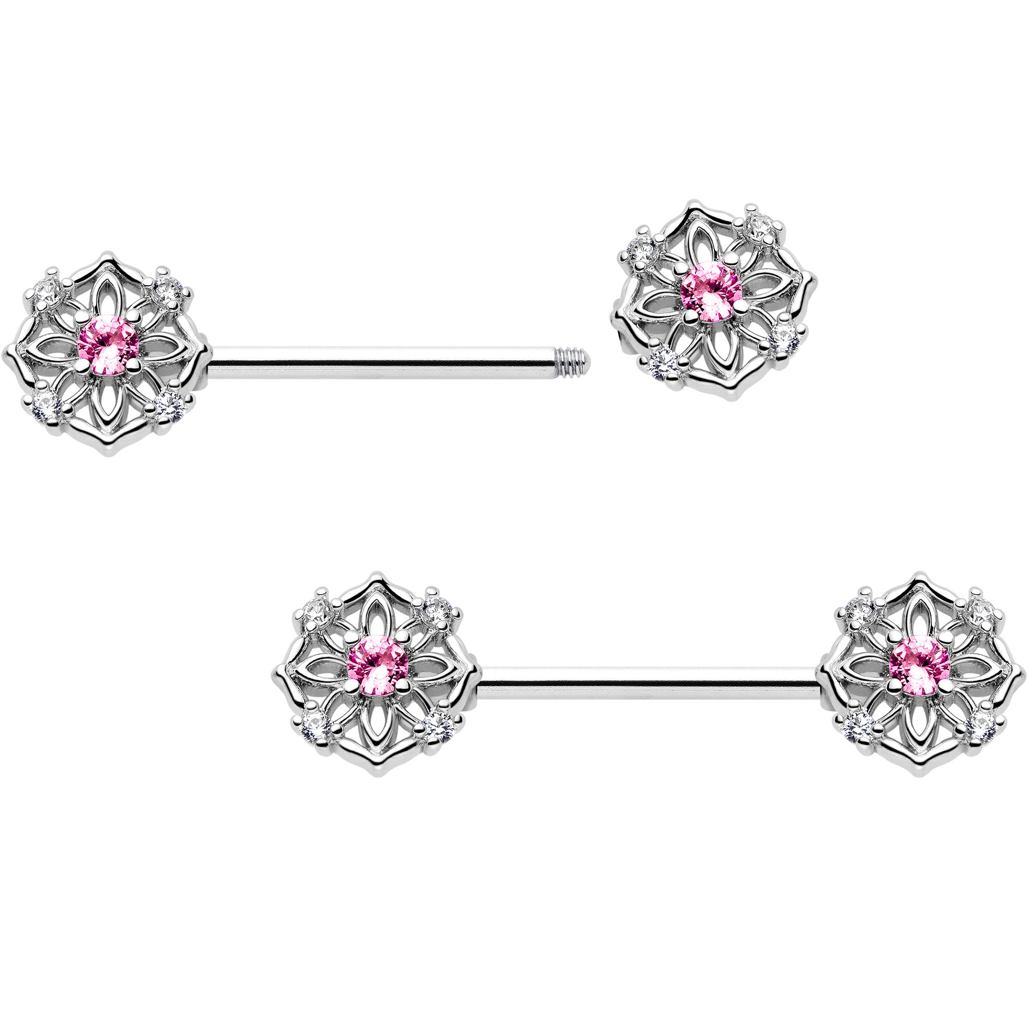 pink cz flower barbell nipple piercing jewelry