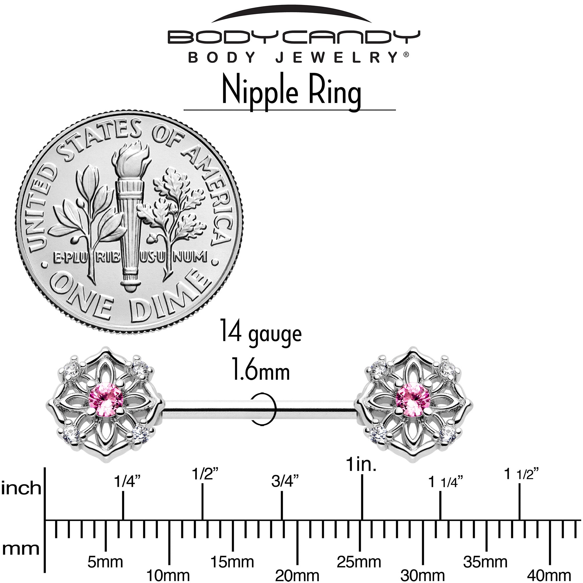 pink cubic zirconia flower nipple jewelry