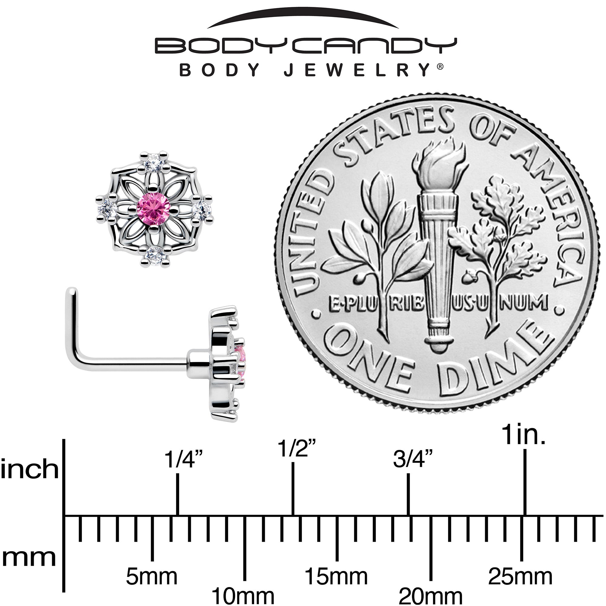 7mm pink cz flower nose ring jewelry