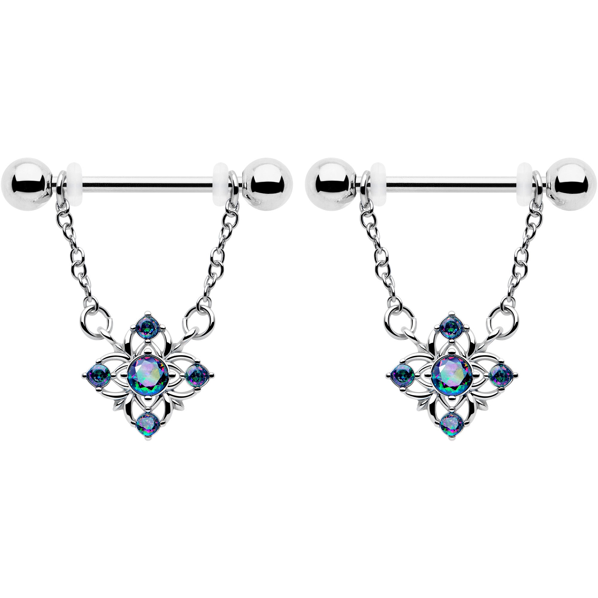 cross chain vitrail cz nipple rings 14G dangle design