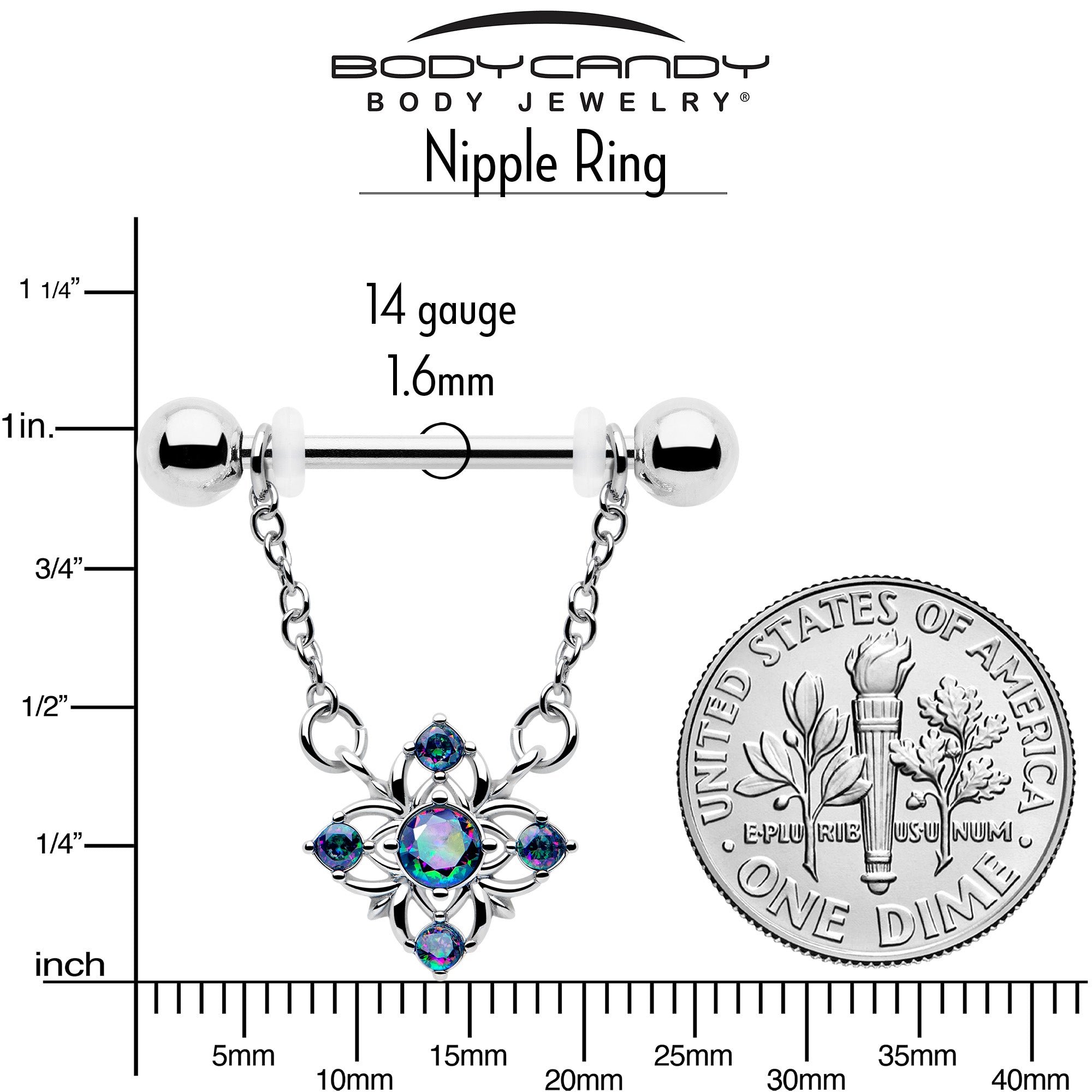14G dangle nipple jewelry with cross chain charm