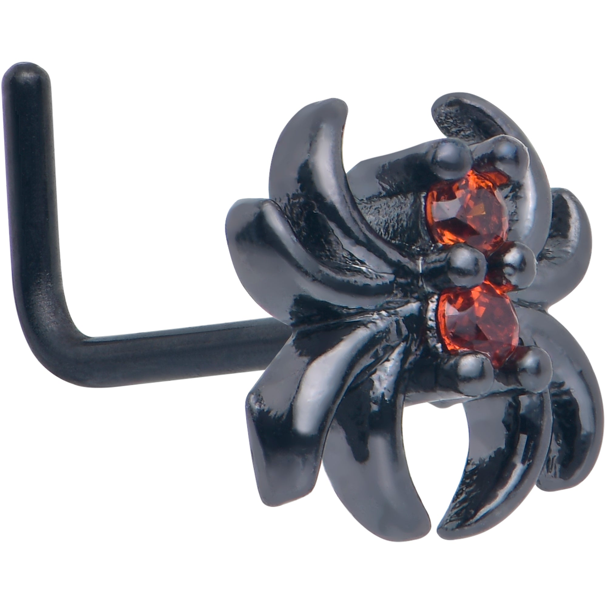 20 Gauge Red CZ Gem Spider L Shape Nose Ring