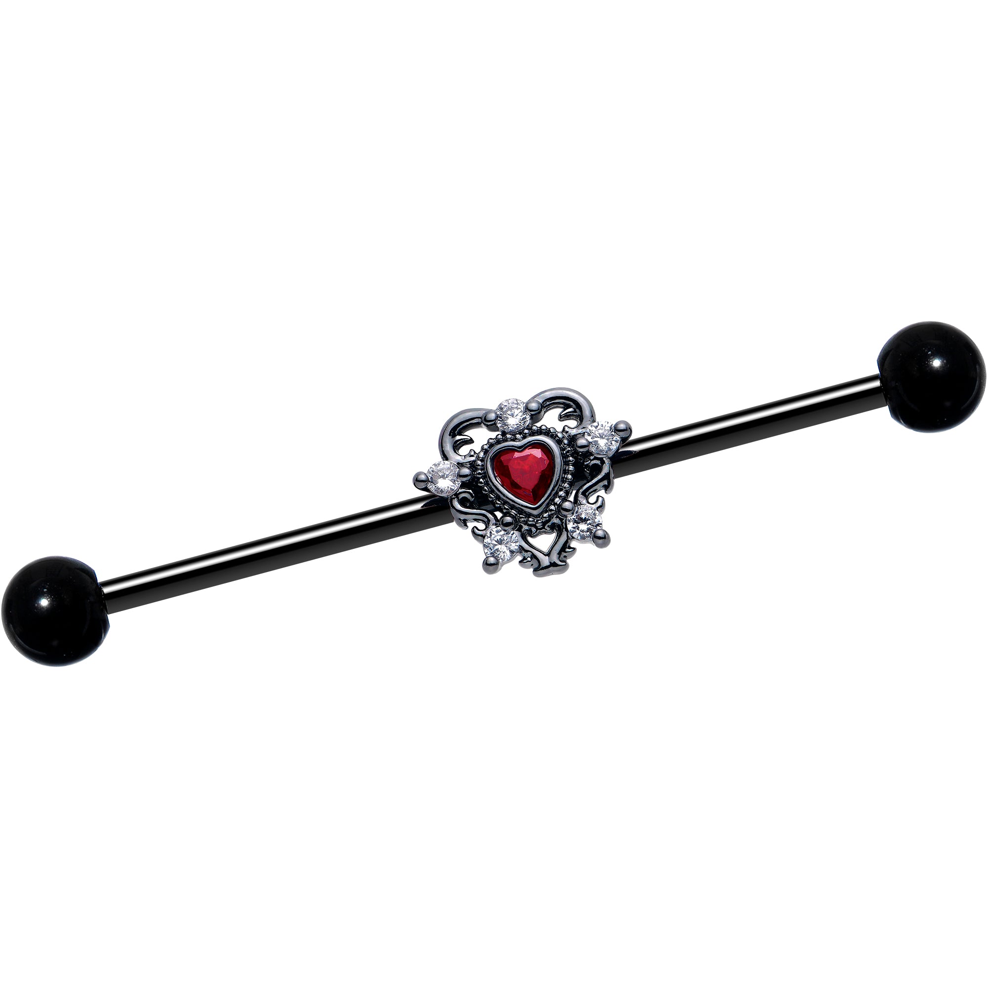 14 Gauge Red CZ Gem Industrial Barbell