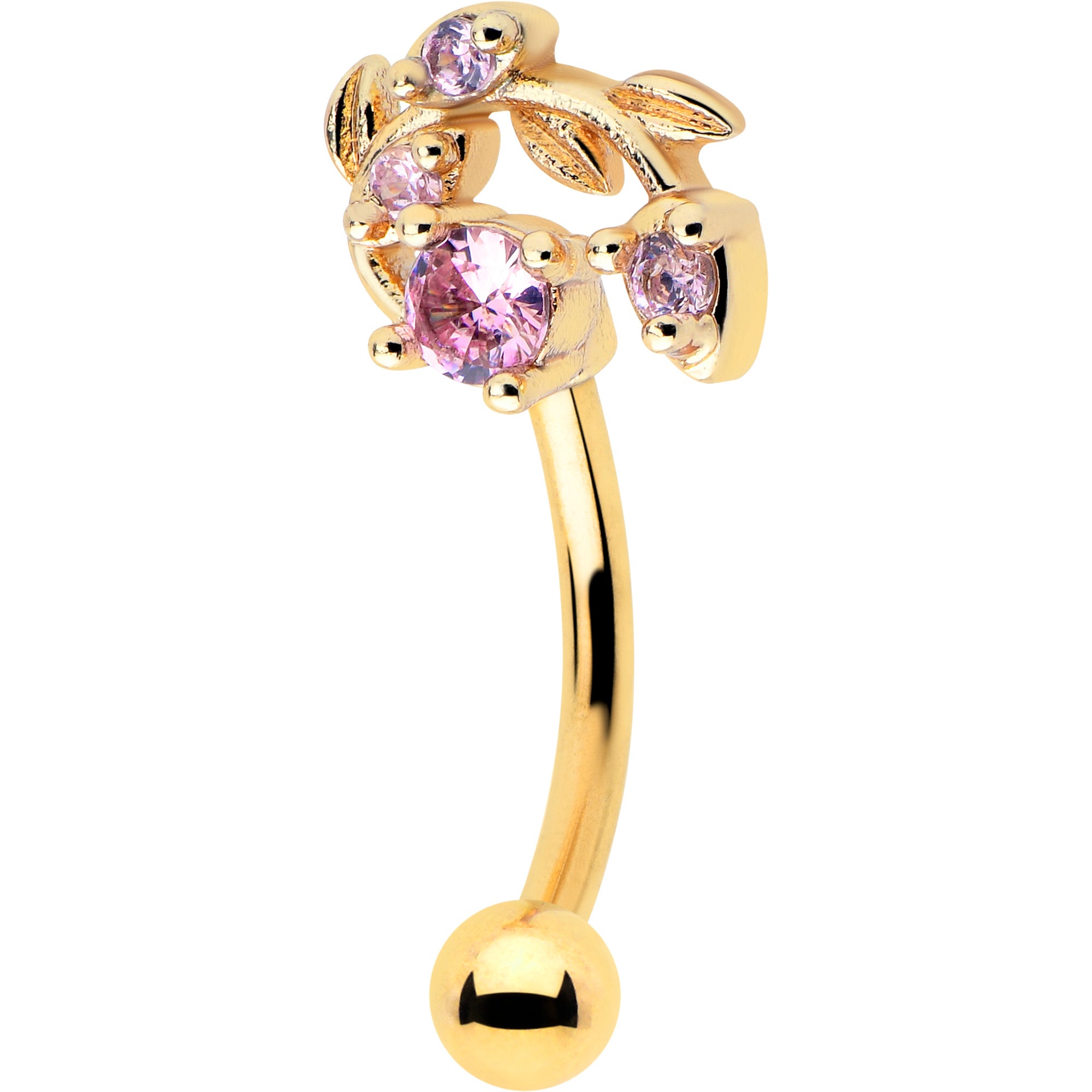 16 Gauge 5/16 Pink Gem Gold Tone Eyebrow Ring