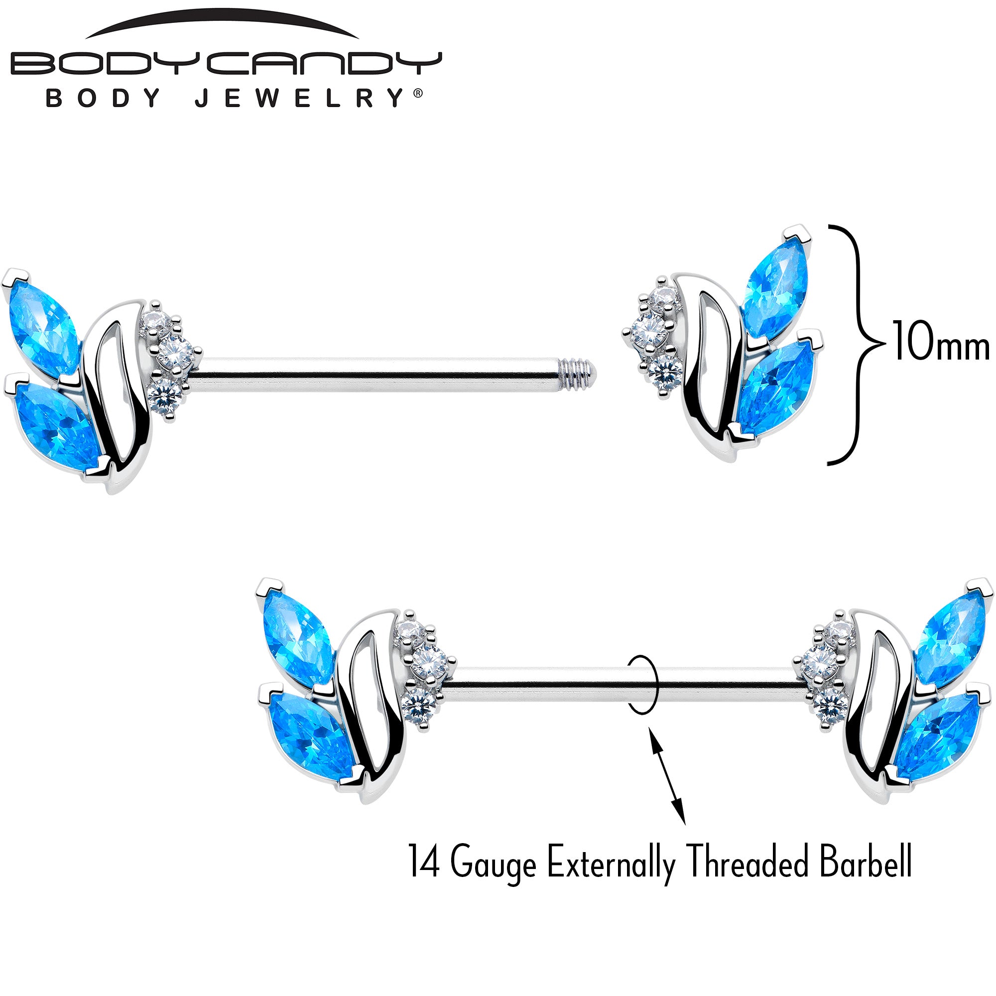 clear CZ blue nipple barbell set