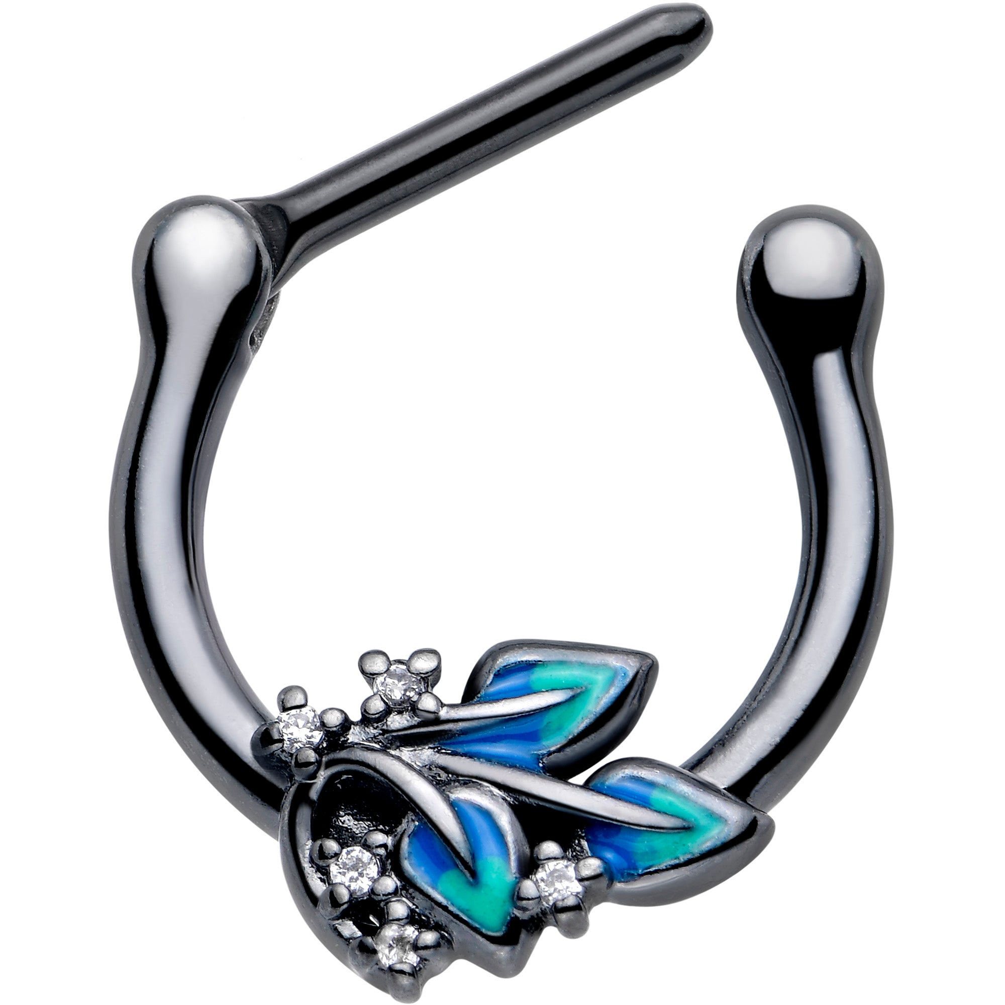 Clear CZ Gem Black Lush Leaves Cartilage Clicker 16 Gauge 5/16