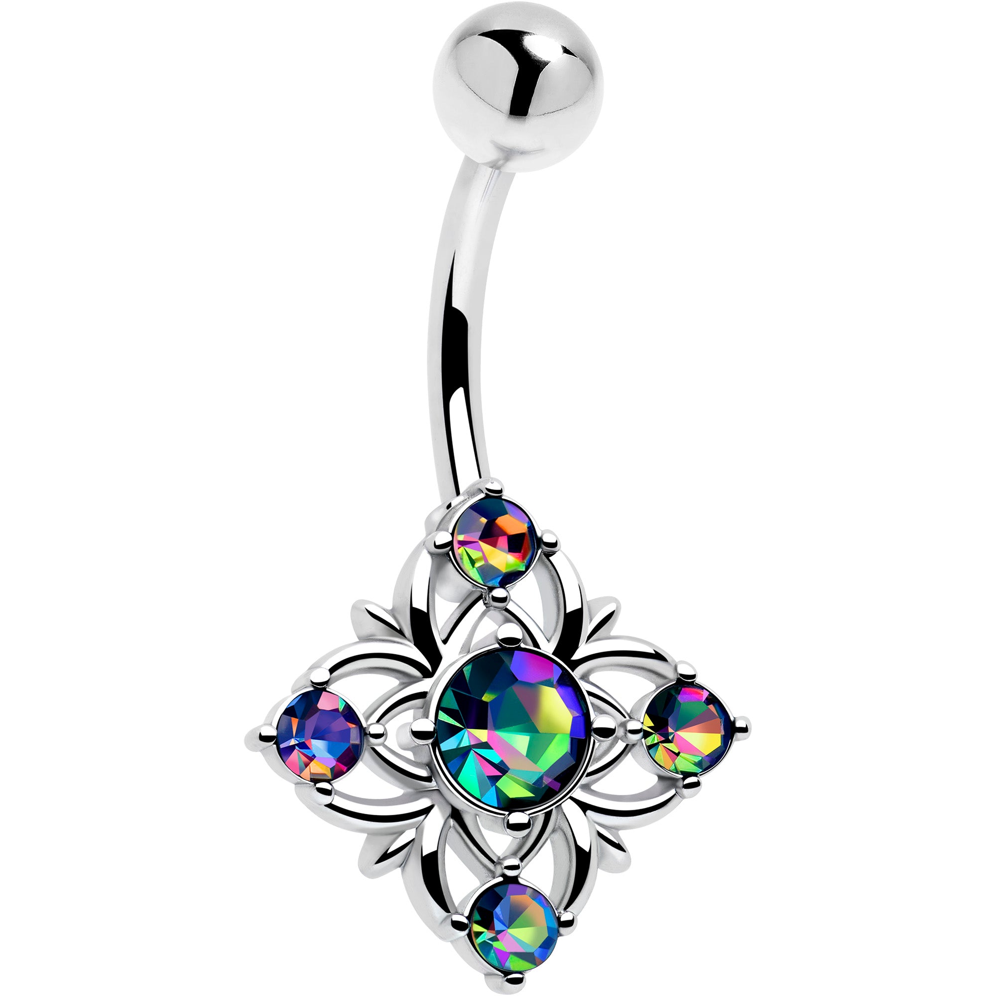 Body Candy dark aurora CZ cross belly button ring