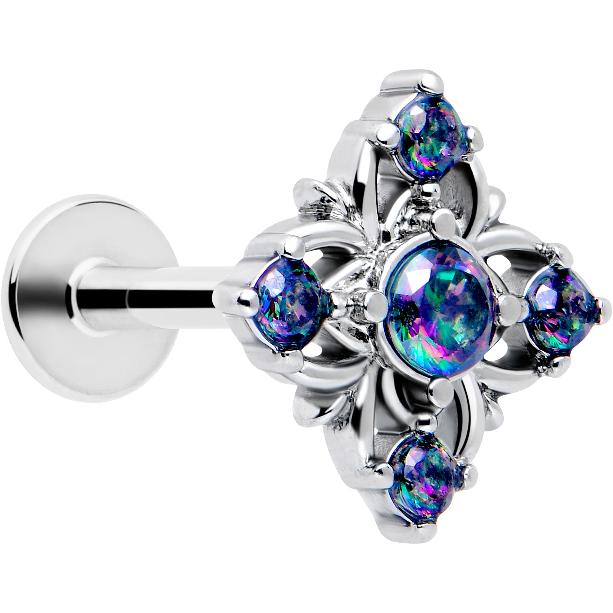 16G vitrail CZ cross labret Monroe stud