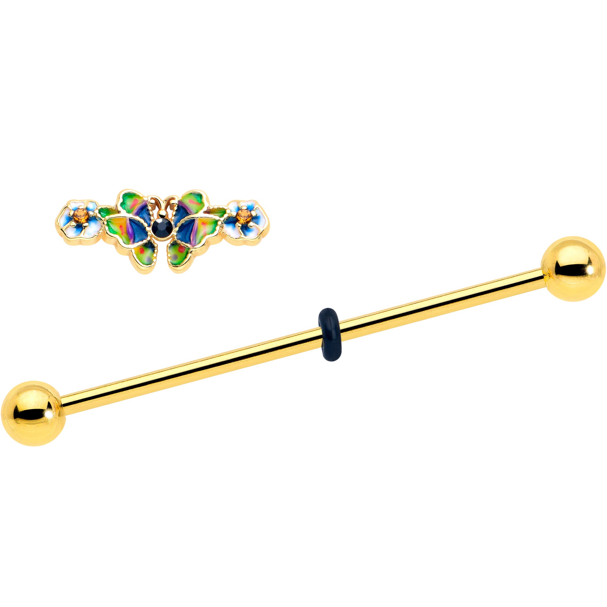 14 Gauge Blue Gem Gold Tone Butterfly Barbell 38mm