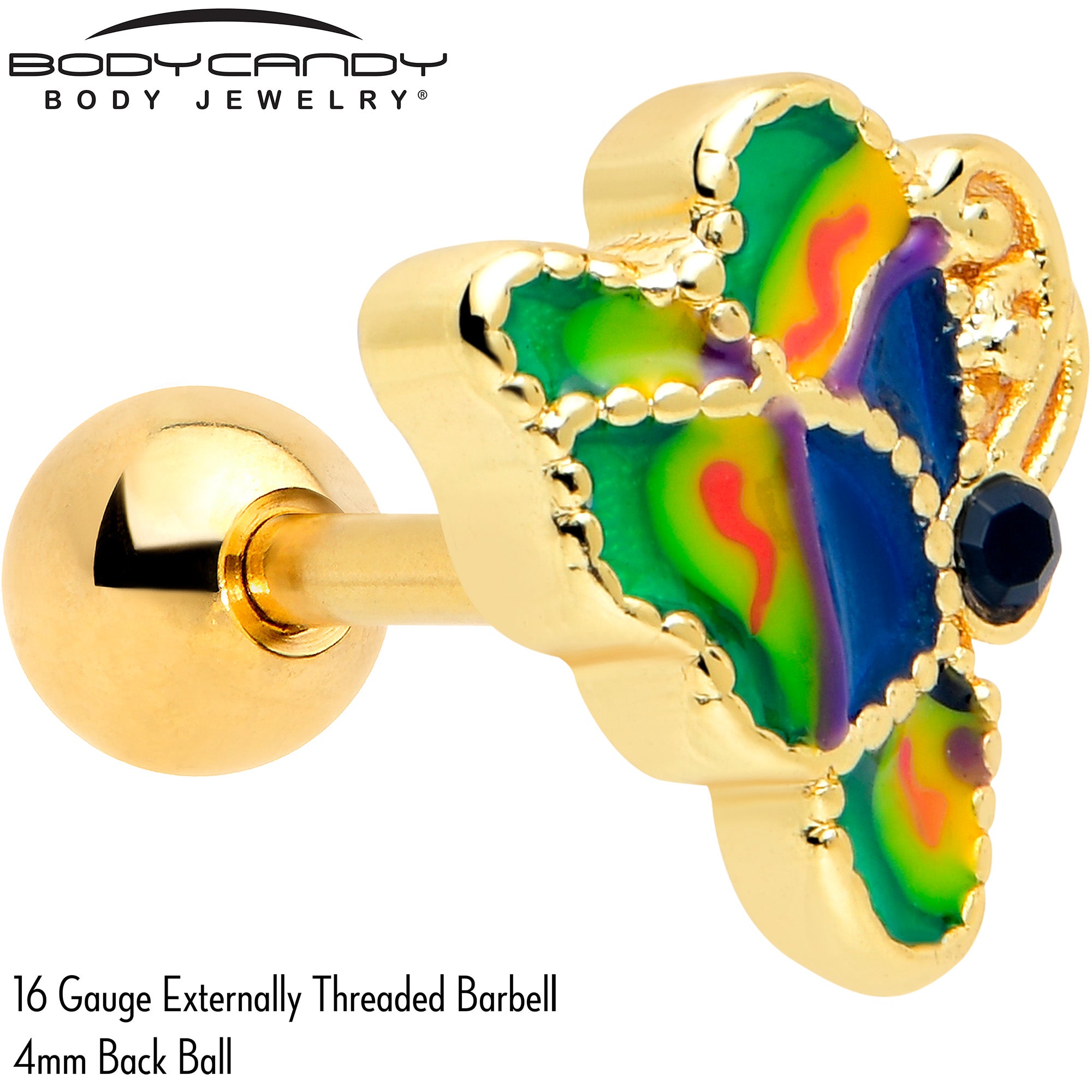 Blue Gem Gold Tone Butterfly Colors Cartilage Tragus Earring