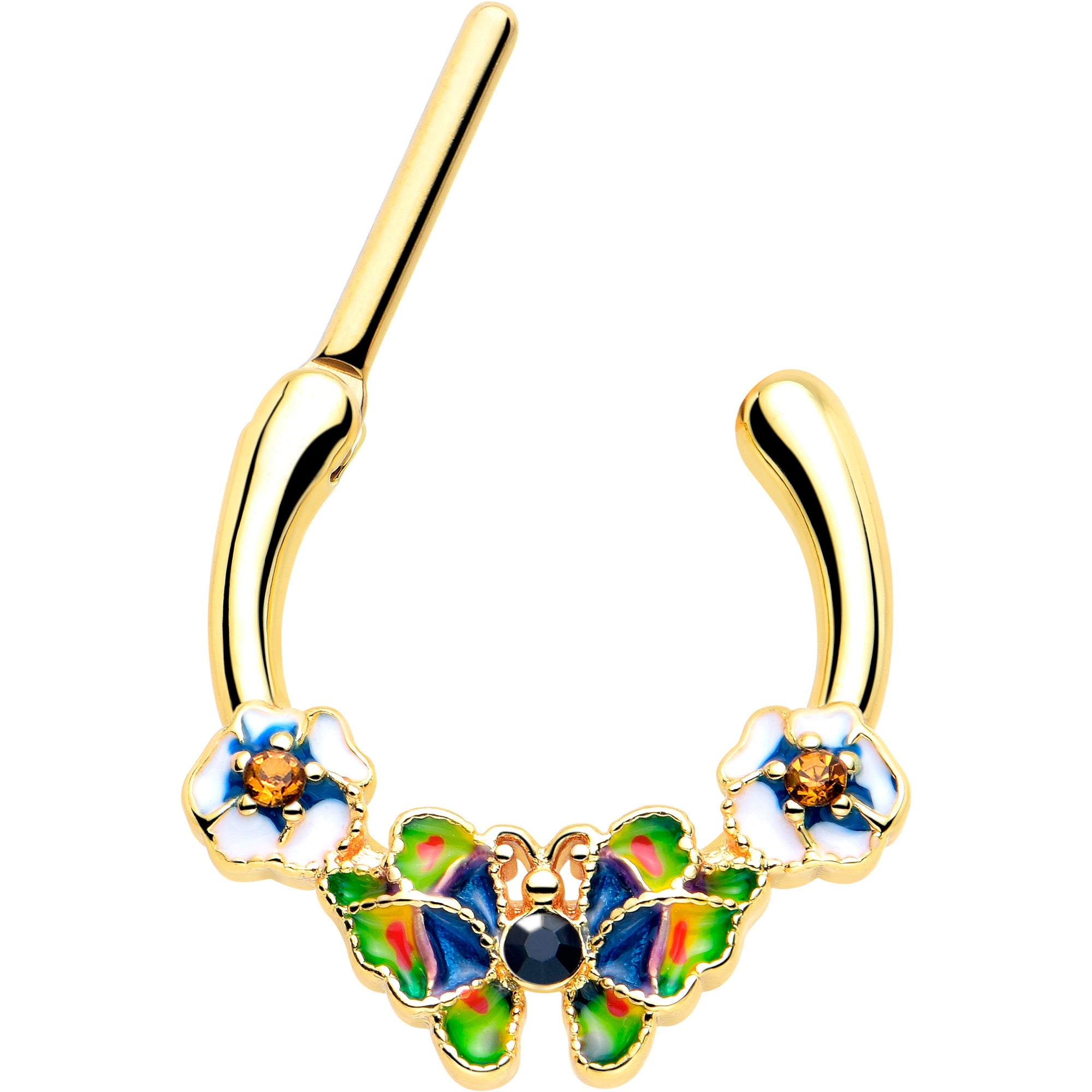 16 Gauge 5/16 Blue Gem Butterfly Gold Tone Cartilage Clicker