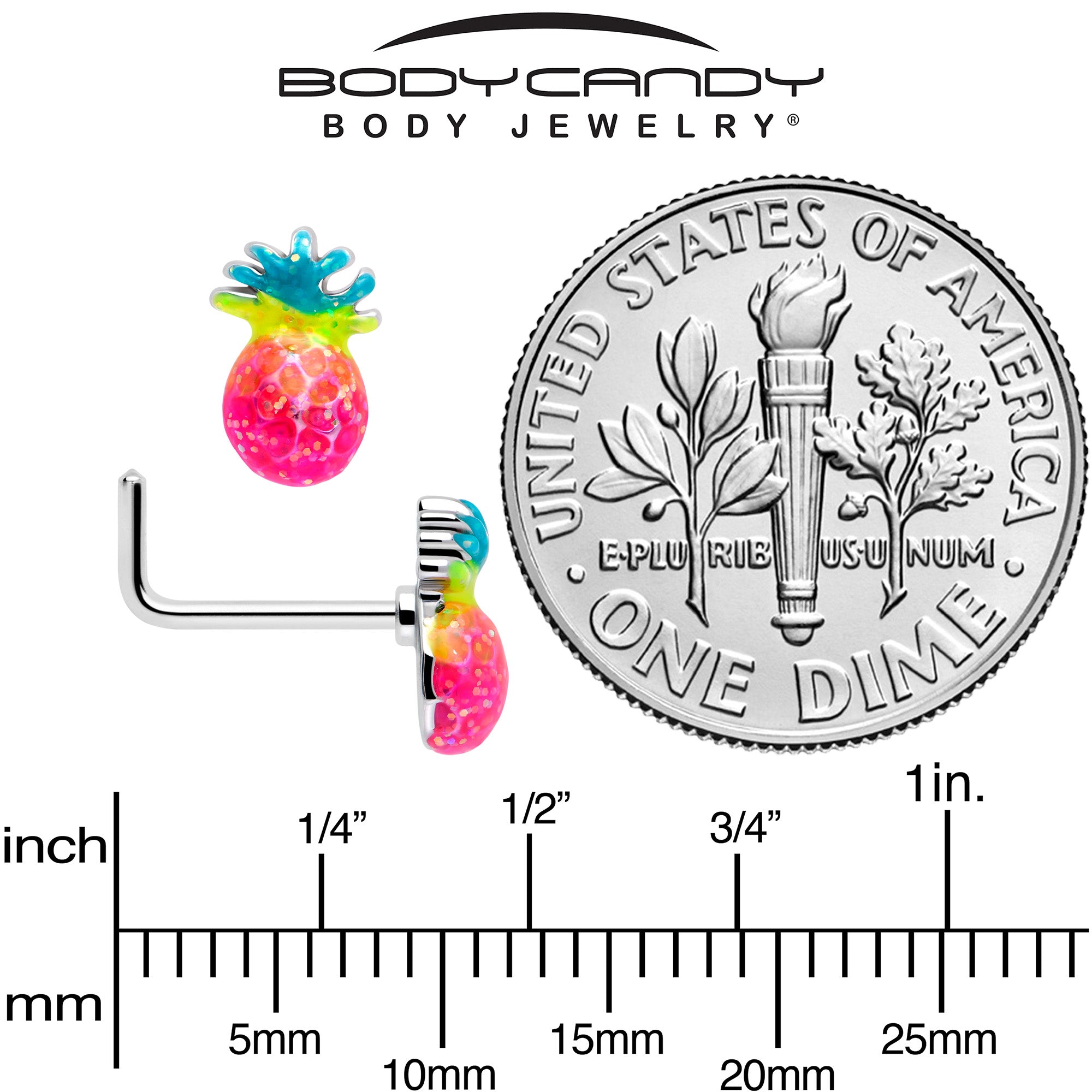 20G 7mm Hot Tropical Pineapple L Shape Nose Ring