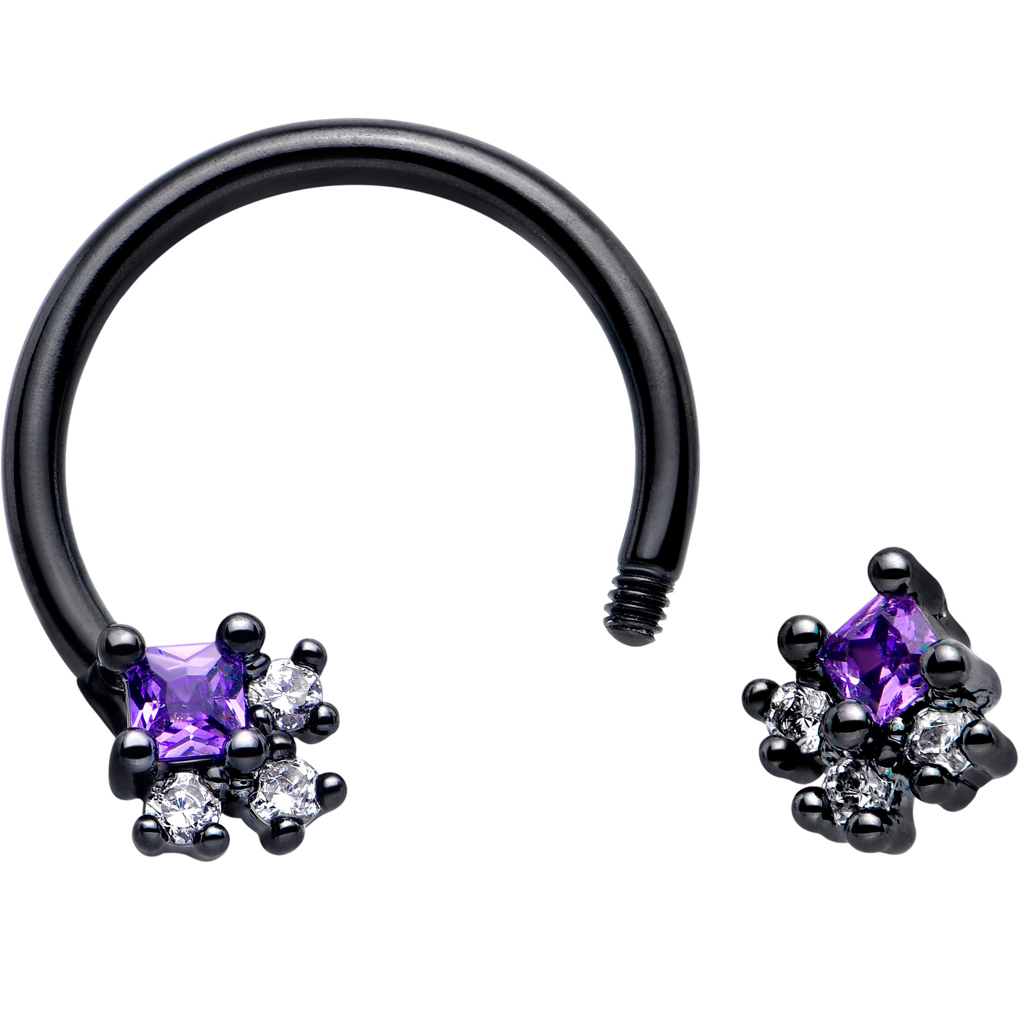 16 Gauge 3/8 Purple CZ Gem Black Rhombus Body Jewelry