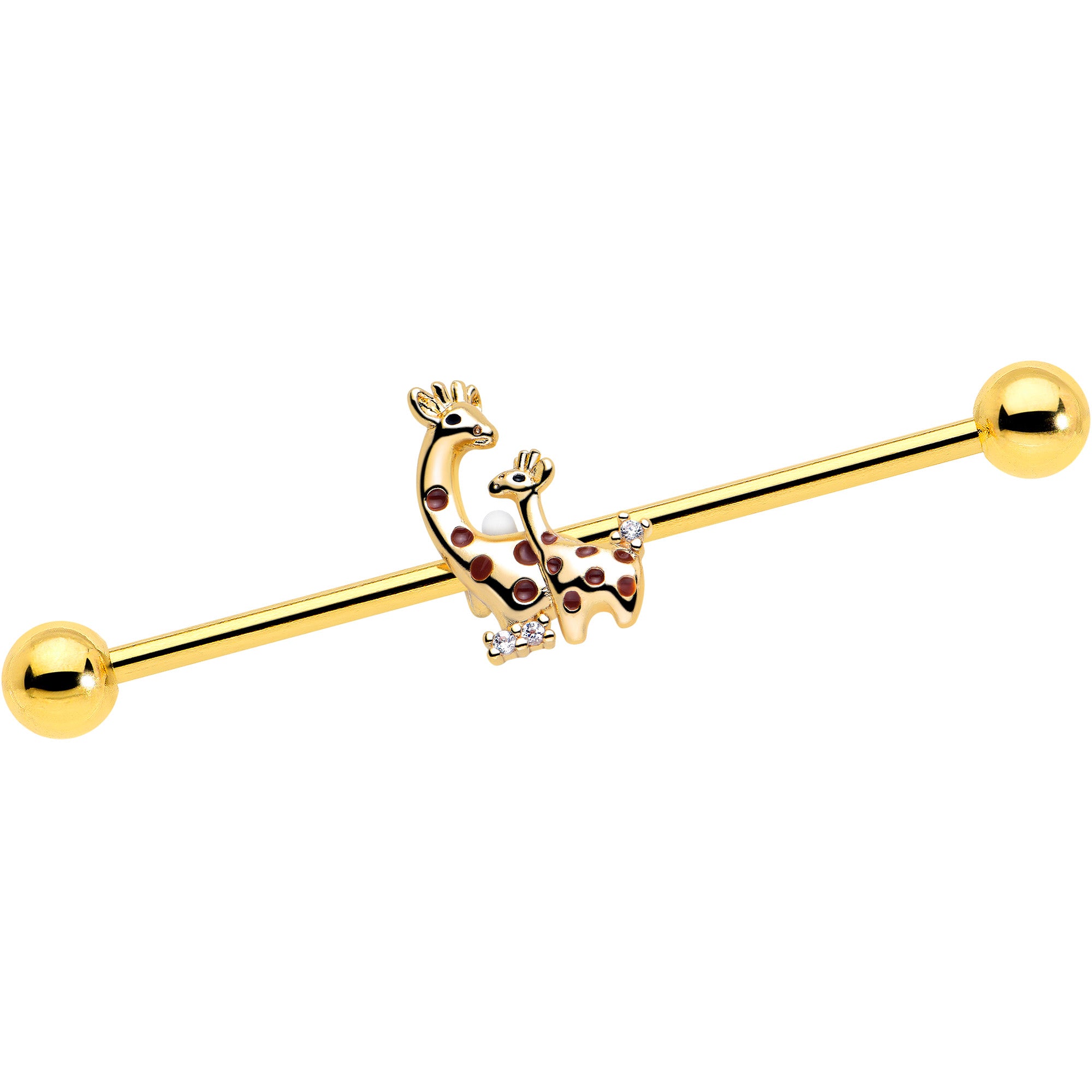 14 Gauge Clear CZ Gem Gold Tone Mom Baby Giraffe Barbell