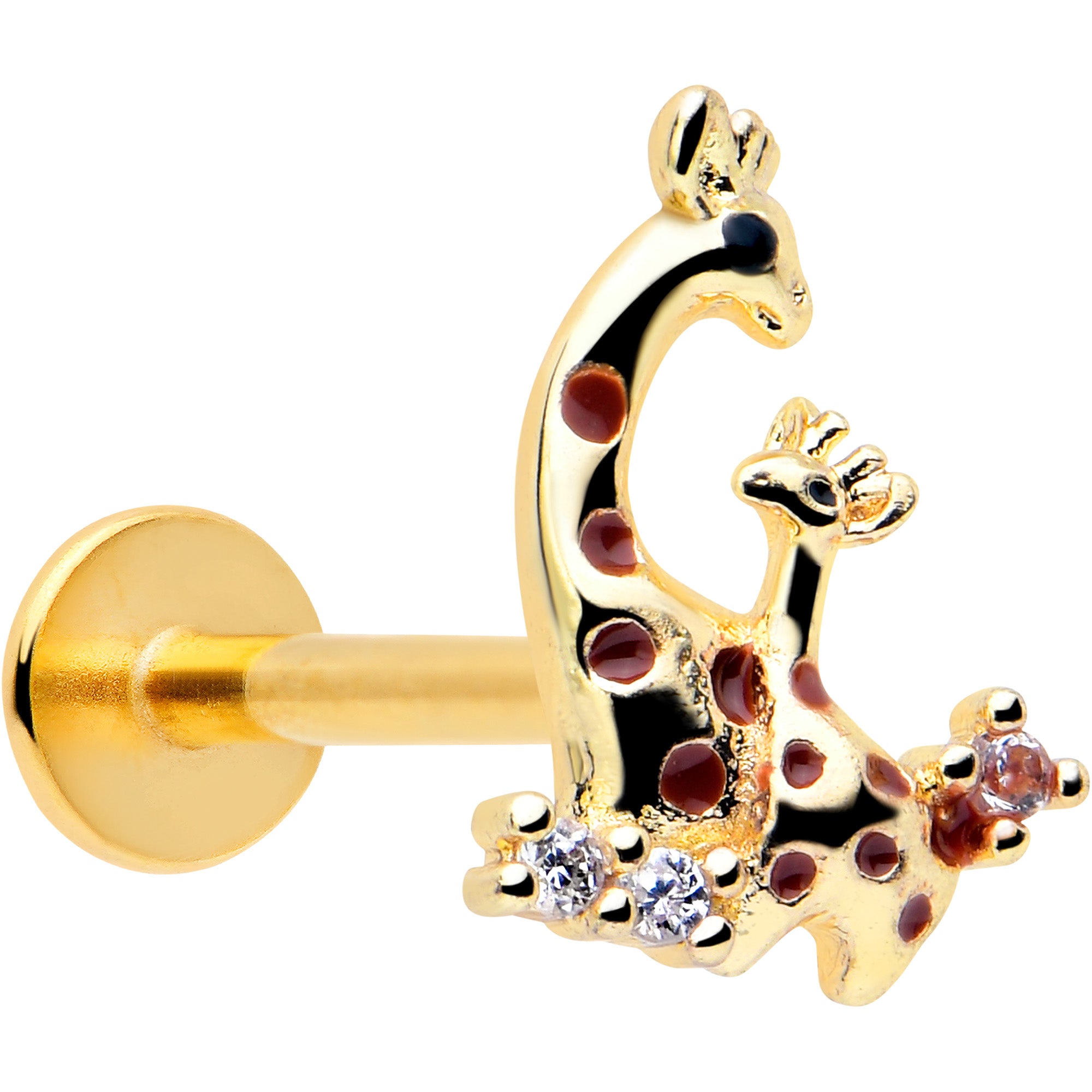 16 Gauge Clear CZ Gem Gold Tone Mom Baby Giraffe Flatback Stud