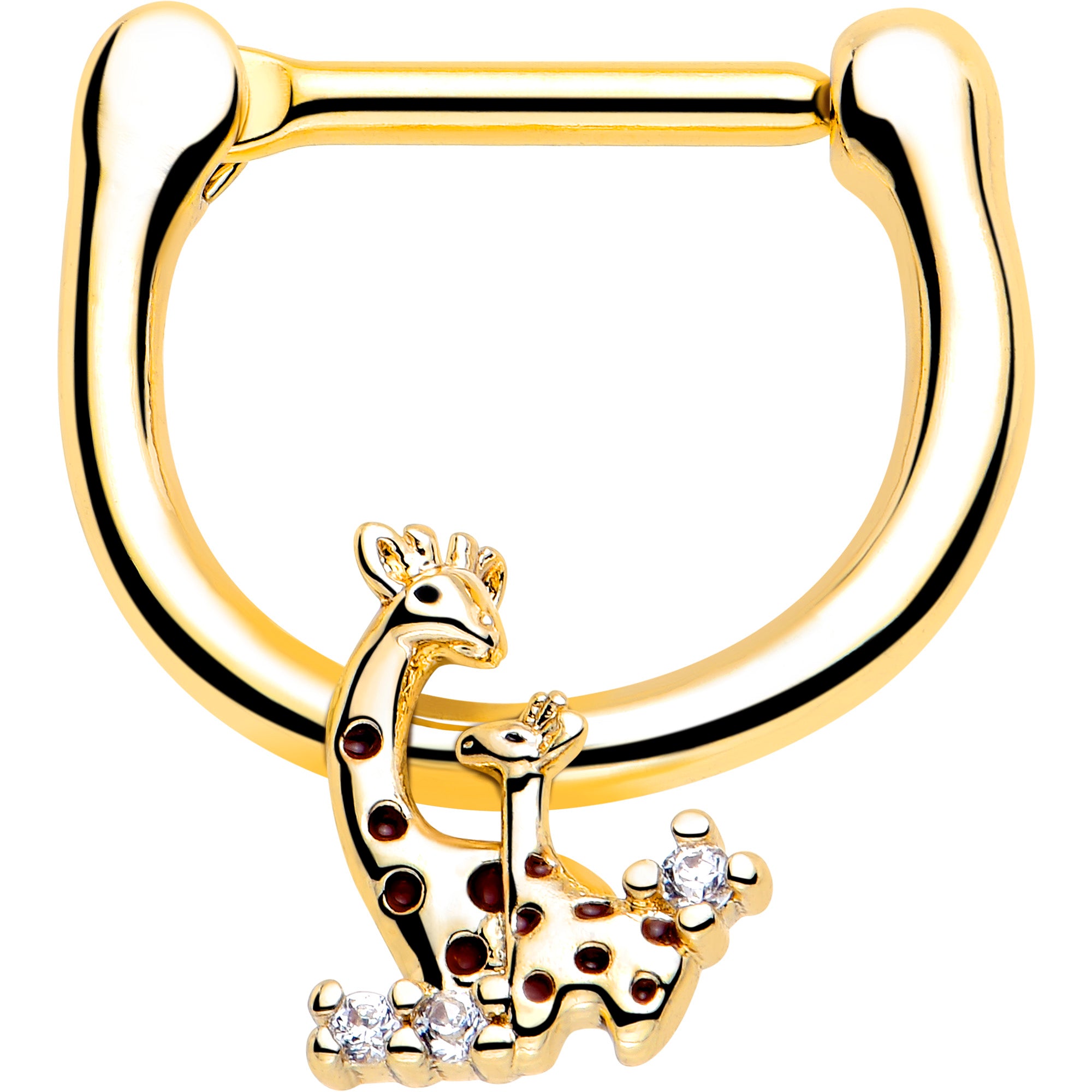 16 Gauge Clear CZ Gem Gold Tone Mom Baby Giraffe Cartilage Clicker