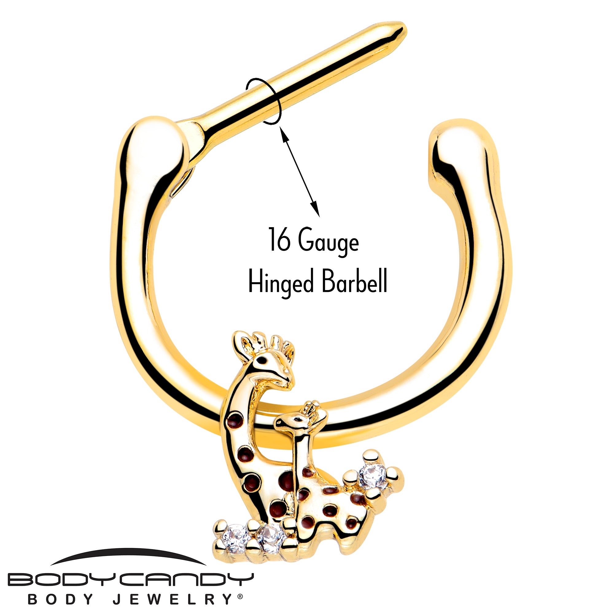 5/16 Clear CZ Gem Gold Tone Giraffe Cartilage Clicker