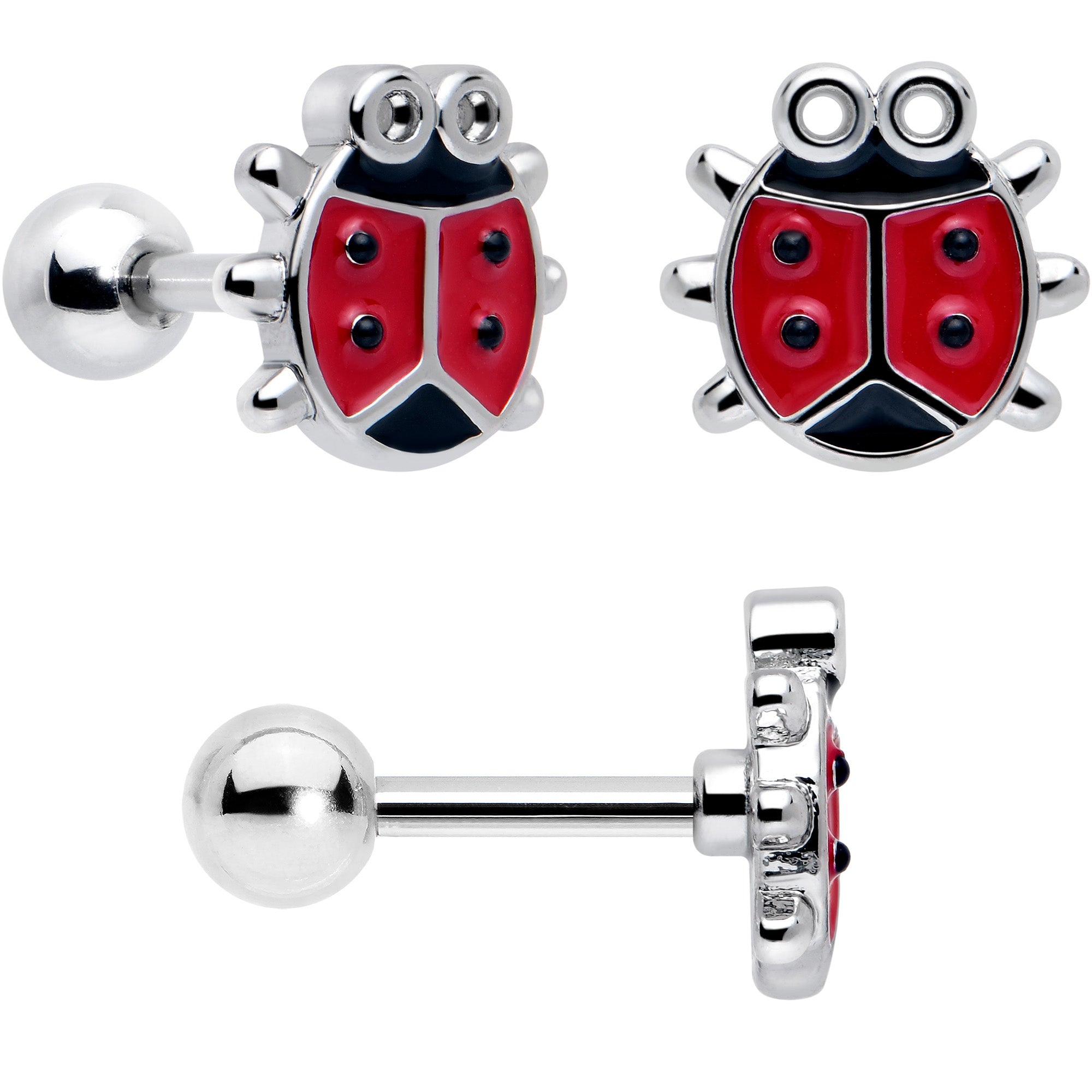 Set of 3 Ladybug Flower Cartilage Earrings