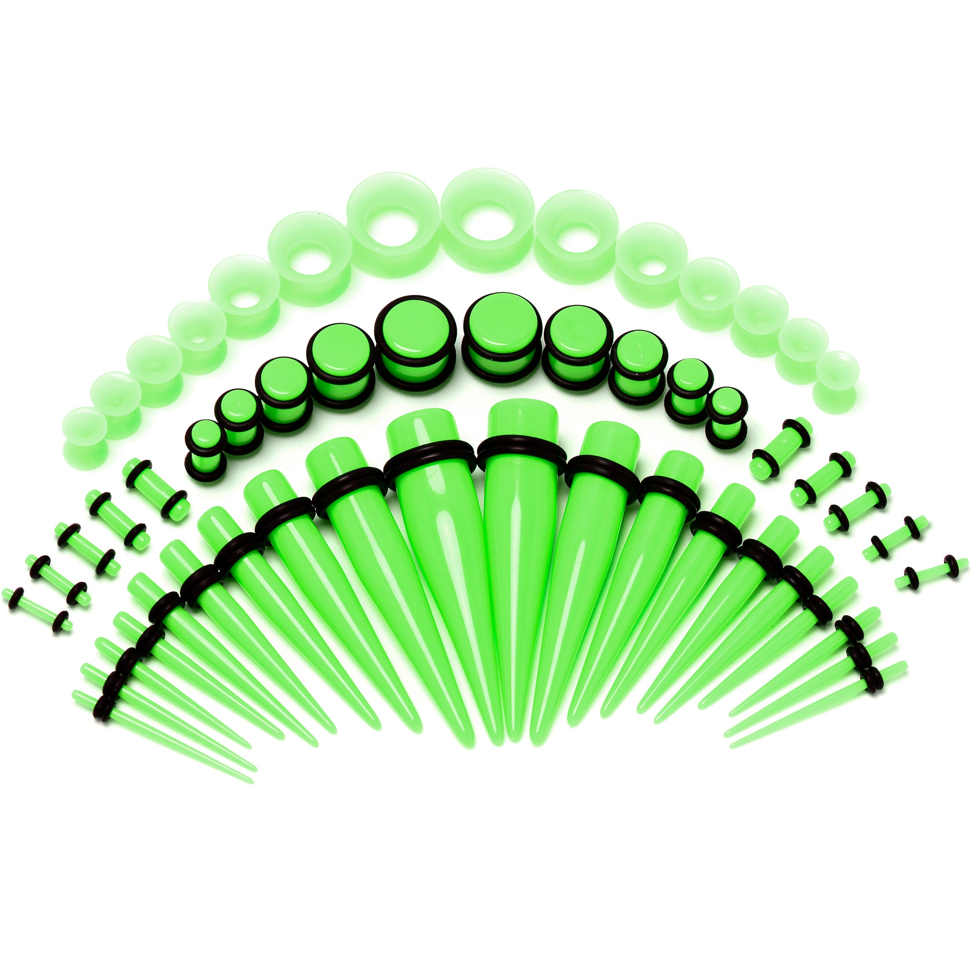 14G to 1/2 Green Acrylic 54 Piece Ear Stretching Kit with Jojoba Oil