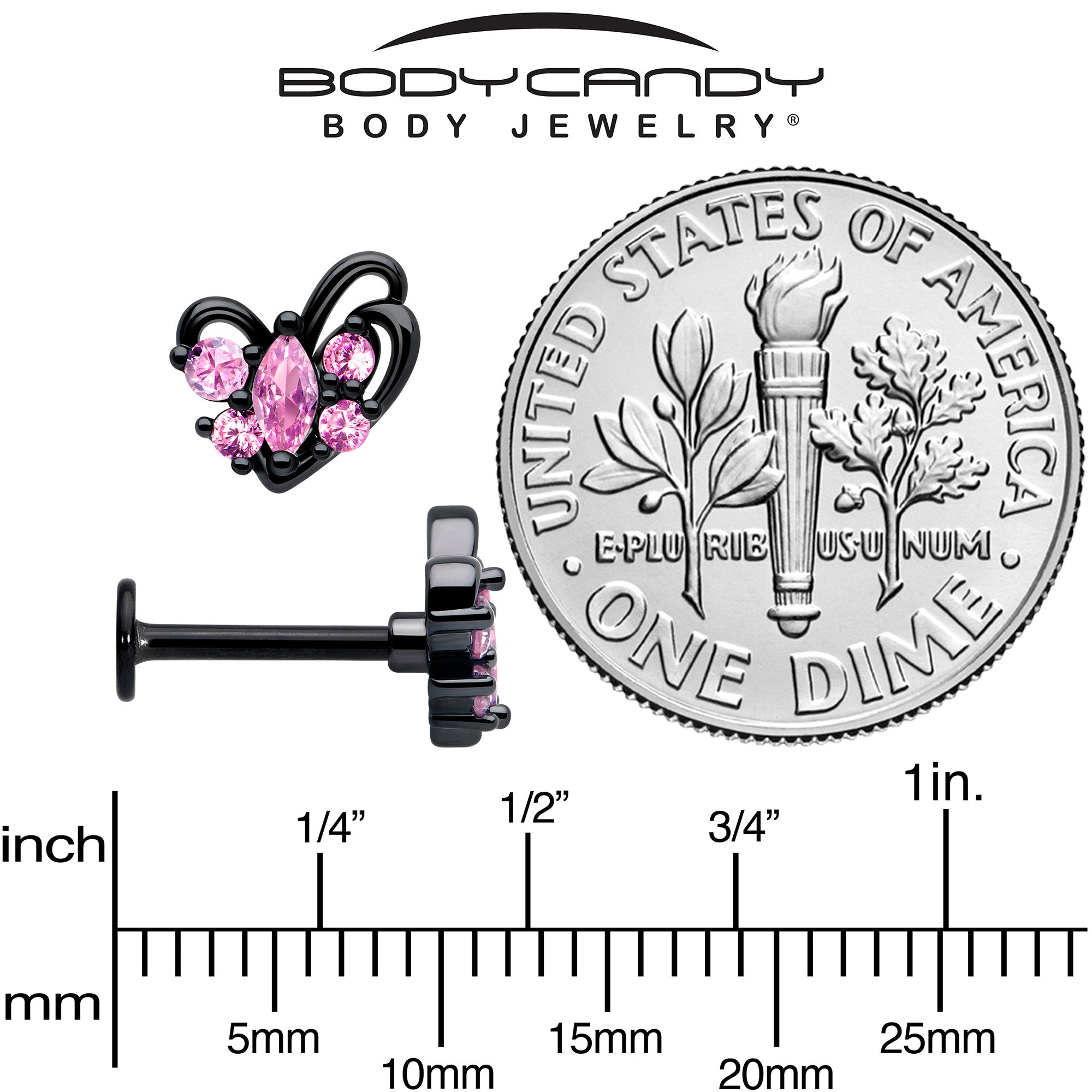 pink cz gem black heart lip piercing