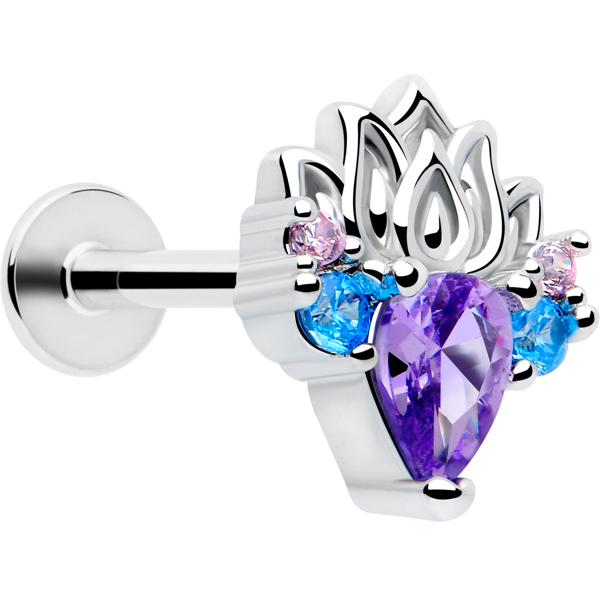 16 gauge purple cz fire lotus labret stud