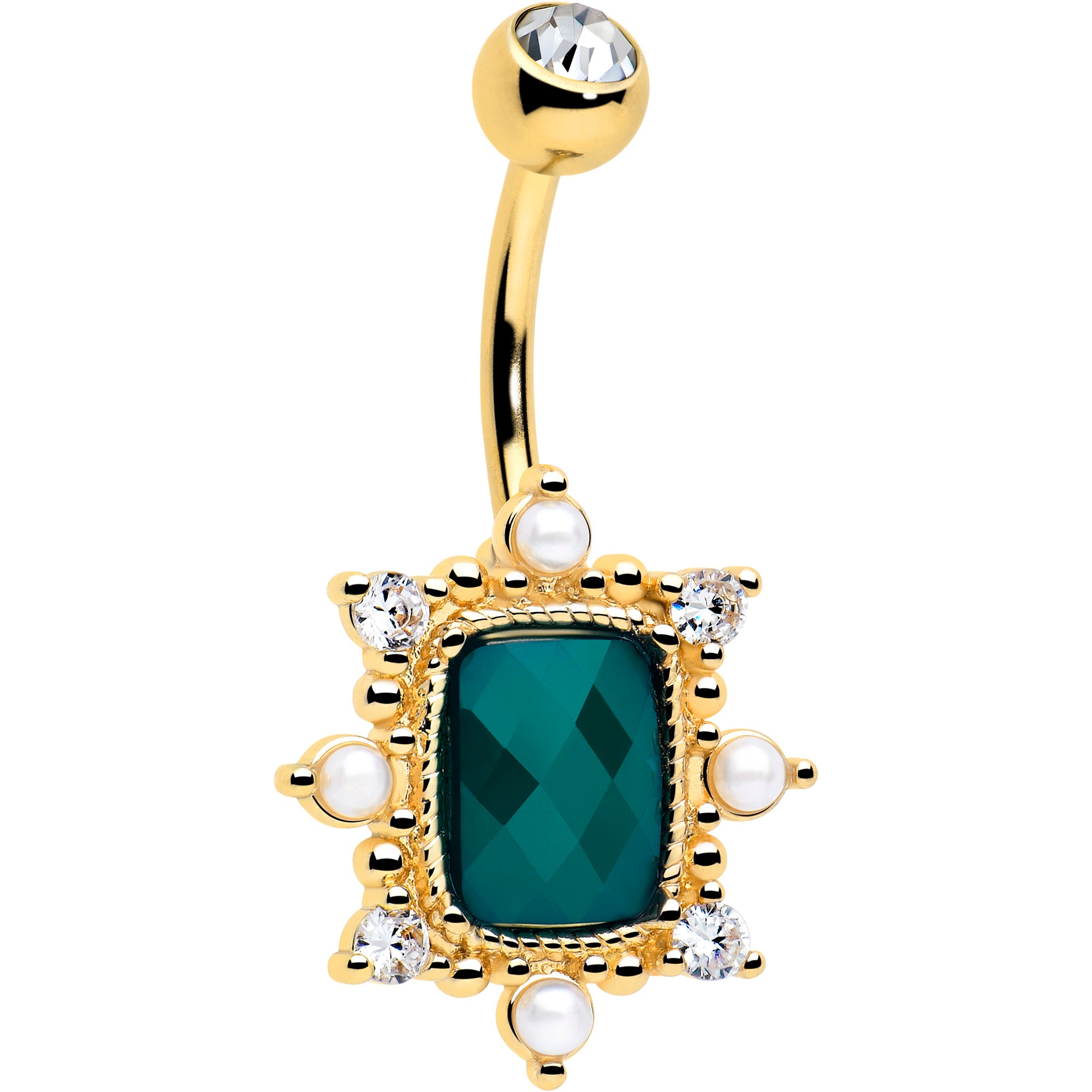 Green cz gem gold tone belly ring