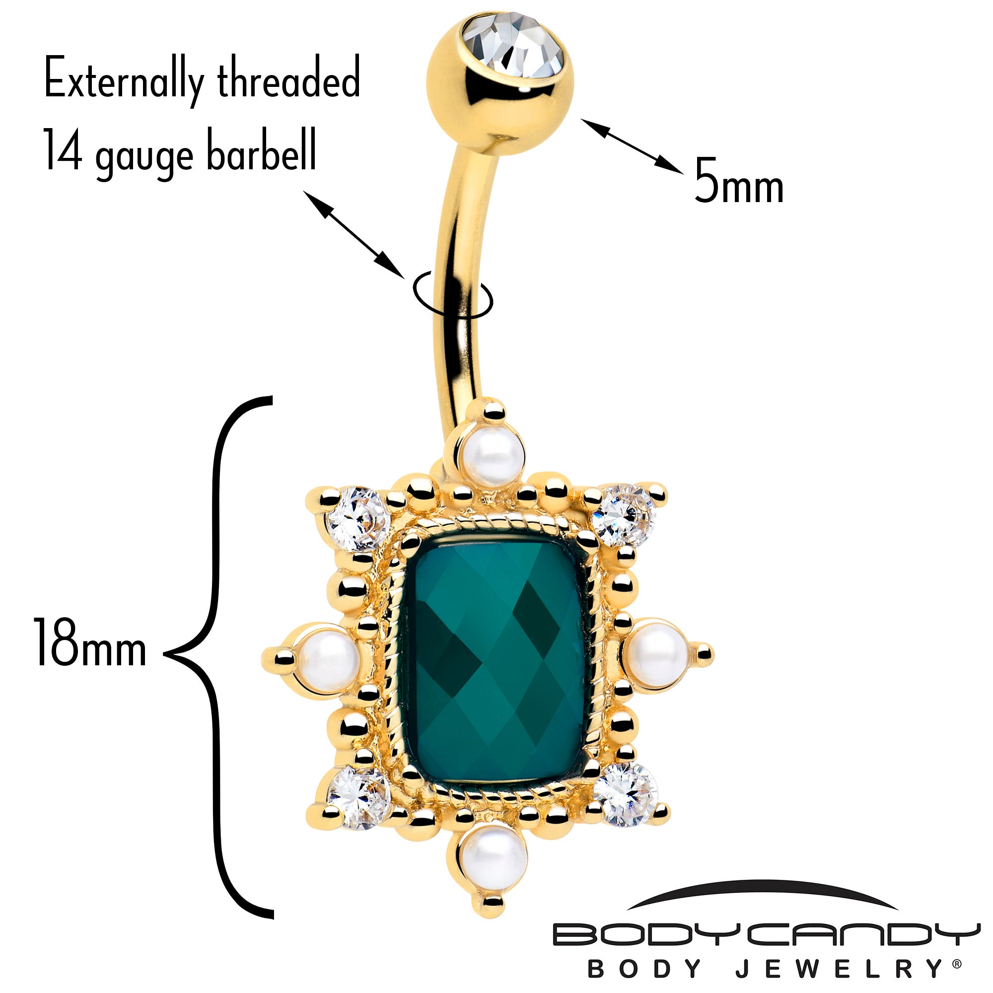 Royal beauty green cz belly button ring