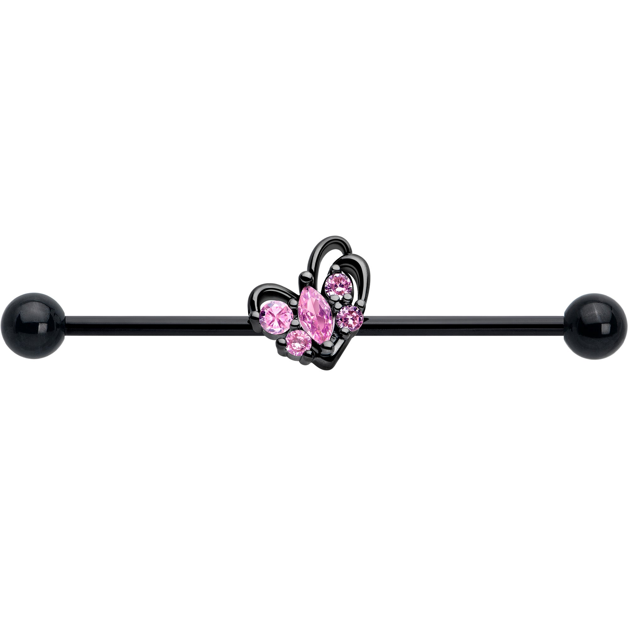 black looping heart industrial barbell 38mm