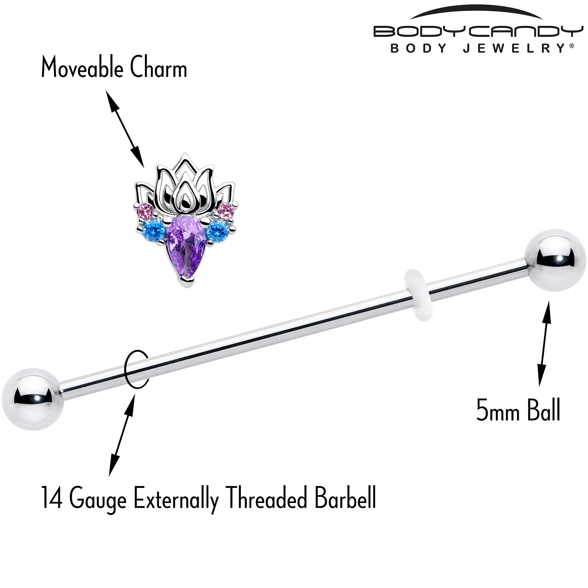 fire lotus industrial ear piercing barbell