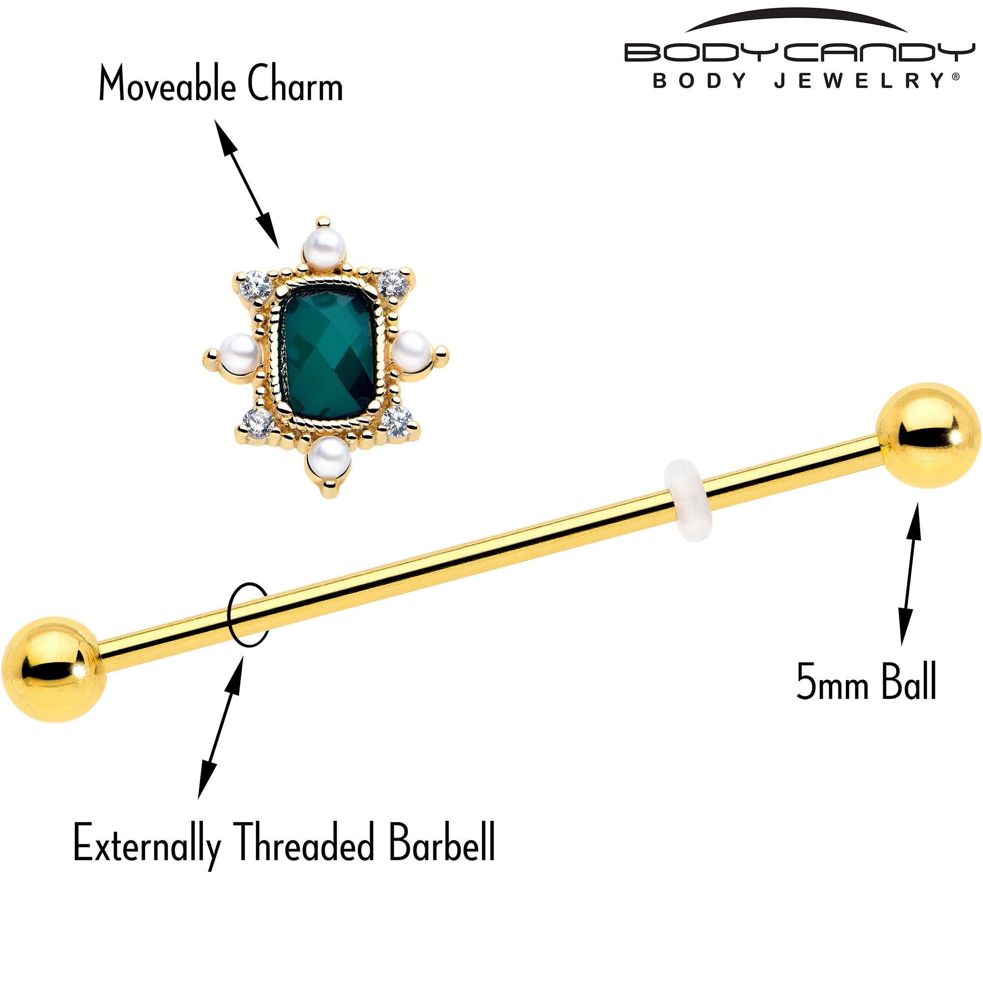 royal beauty green cz industrial ear barbell