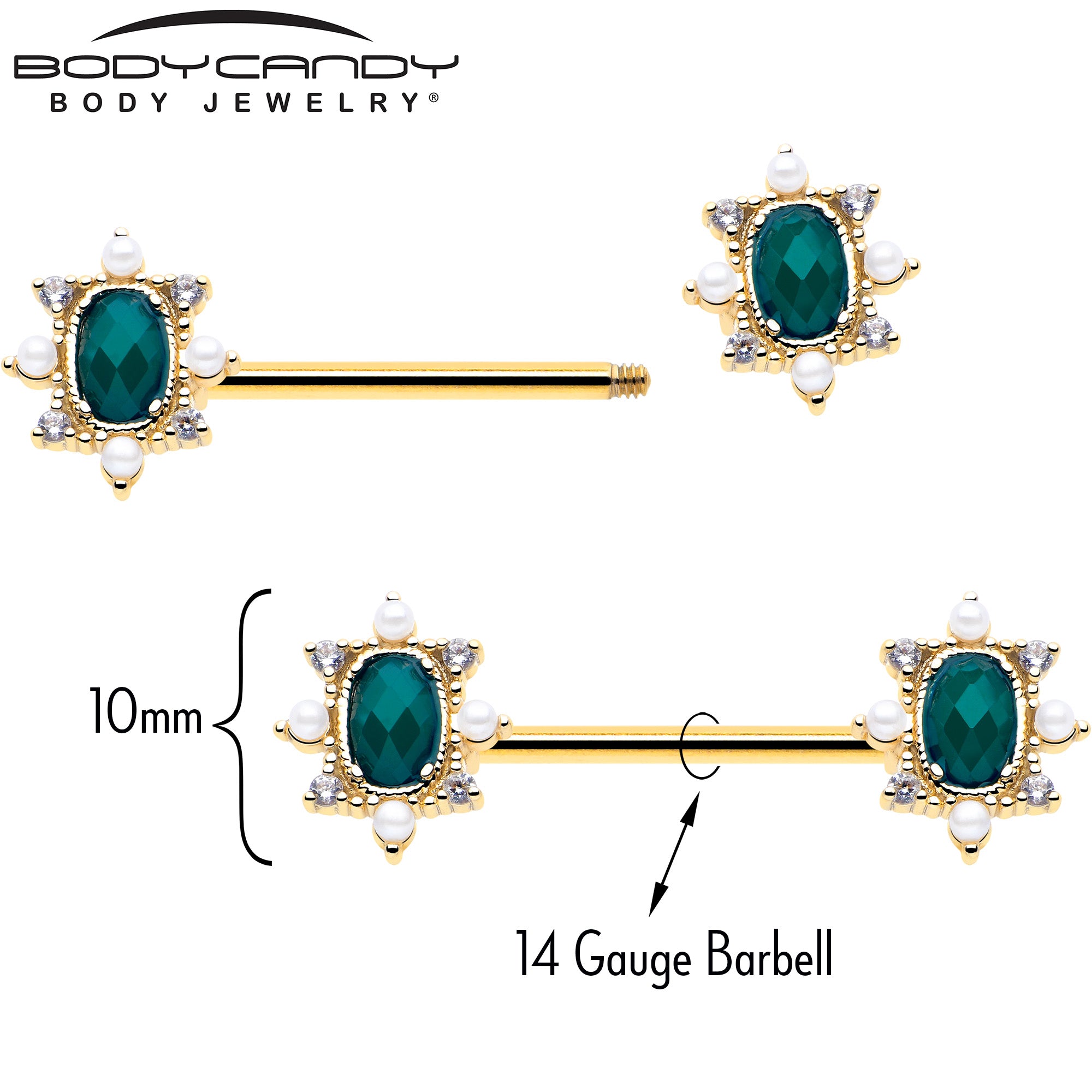 green cubic zirconia nipple ring set