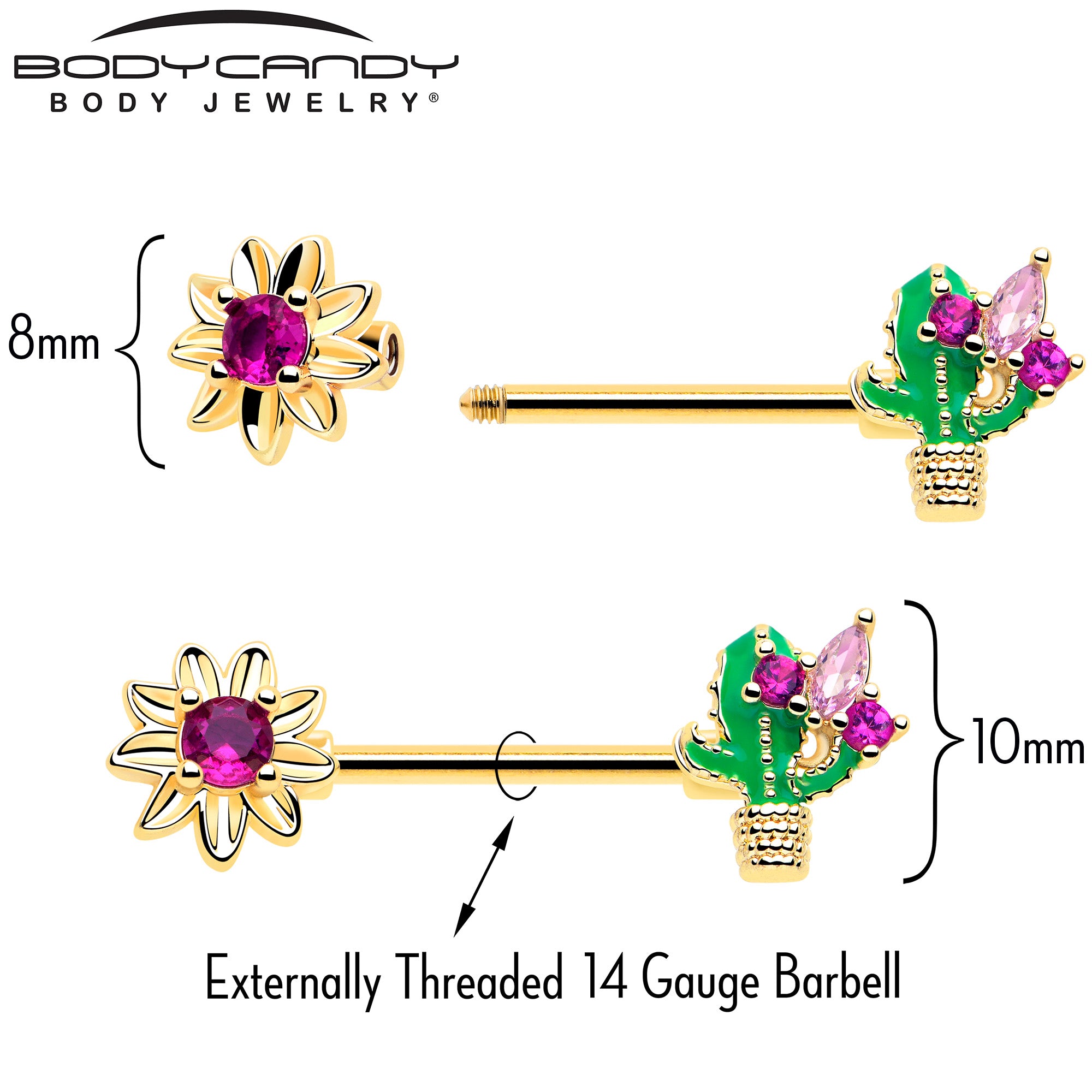 pink CZ cactus nipple piercing jewelry