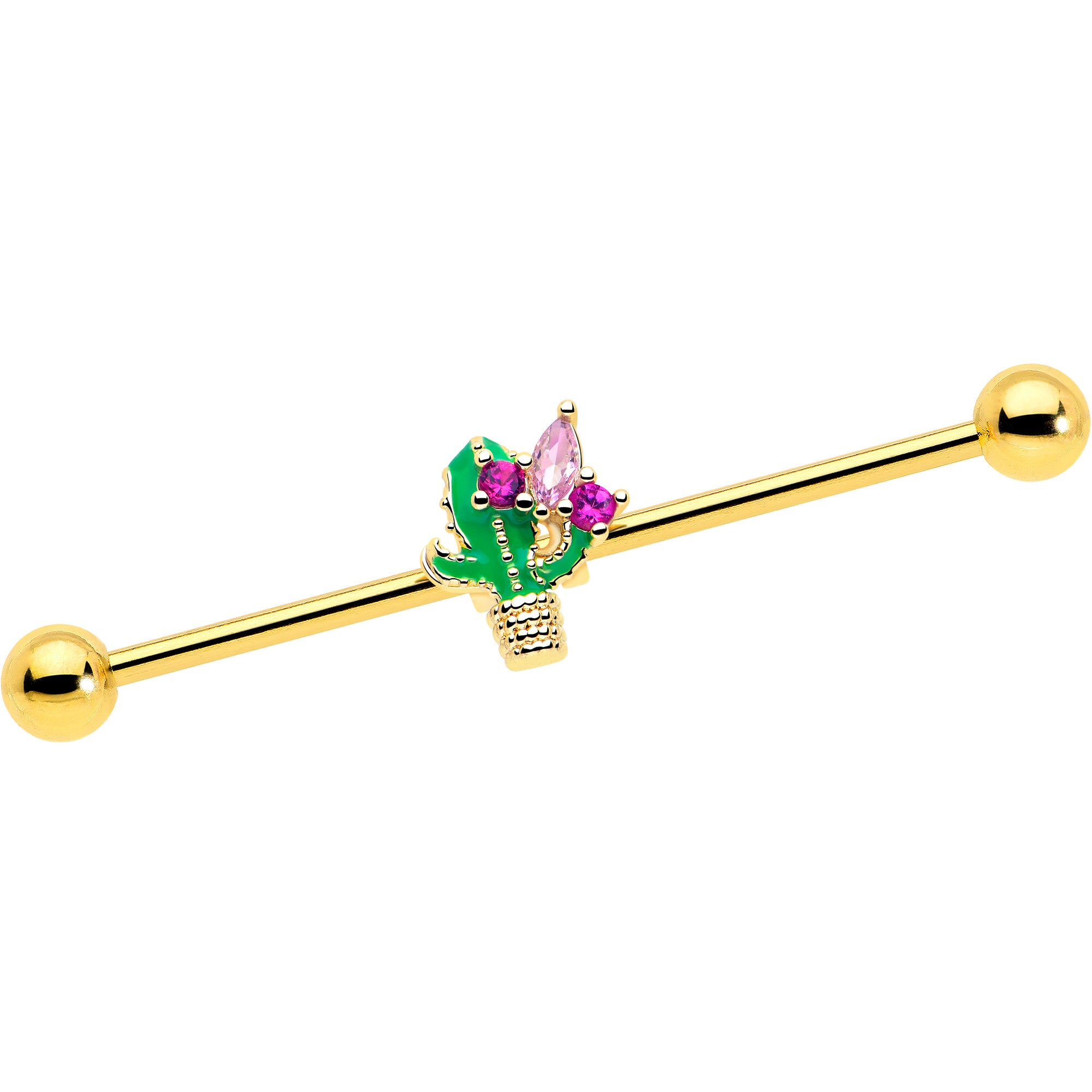 Body Candy 14G pink CZ floral cactus industrial barbell