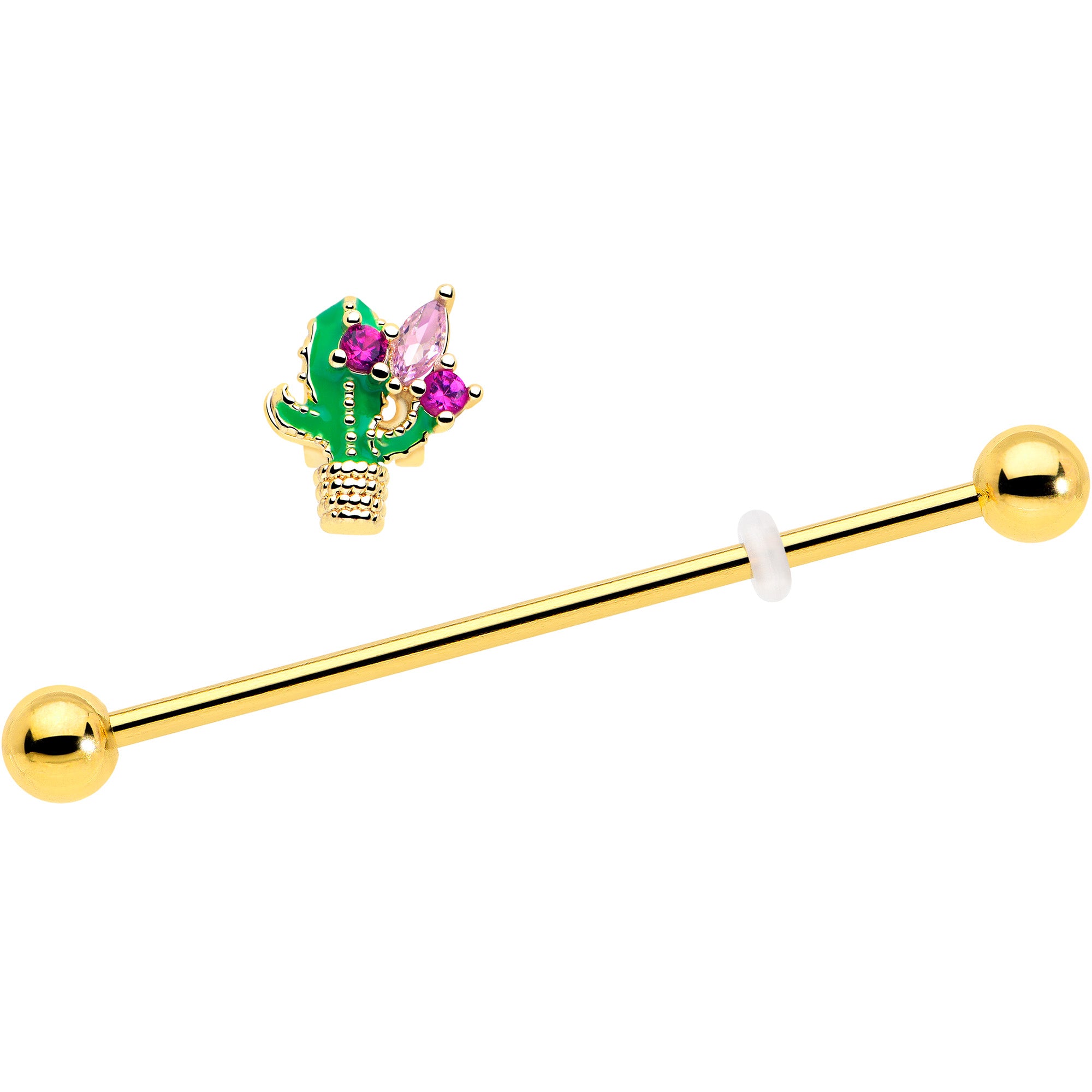 Gold tone floral cactus industrial piercing 38mm