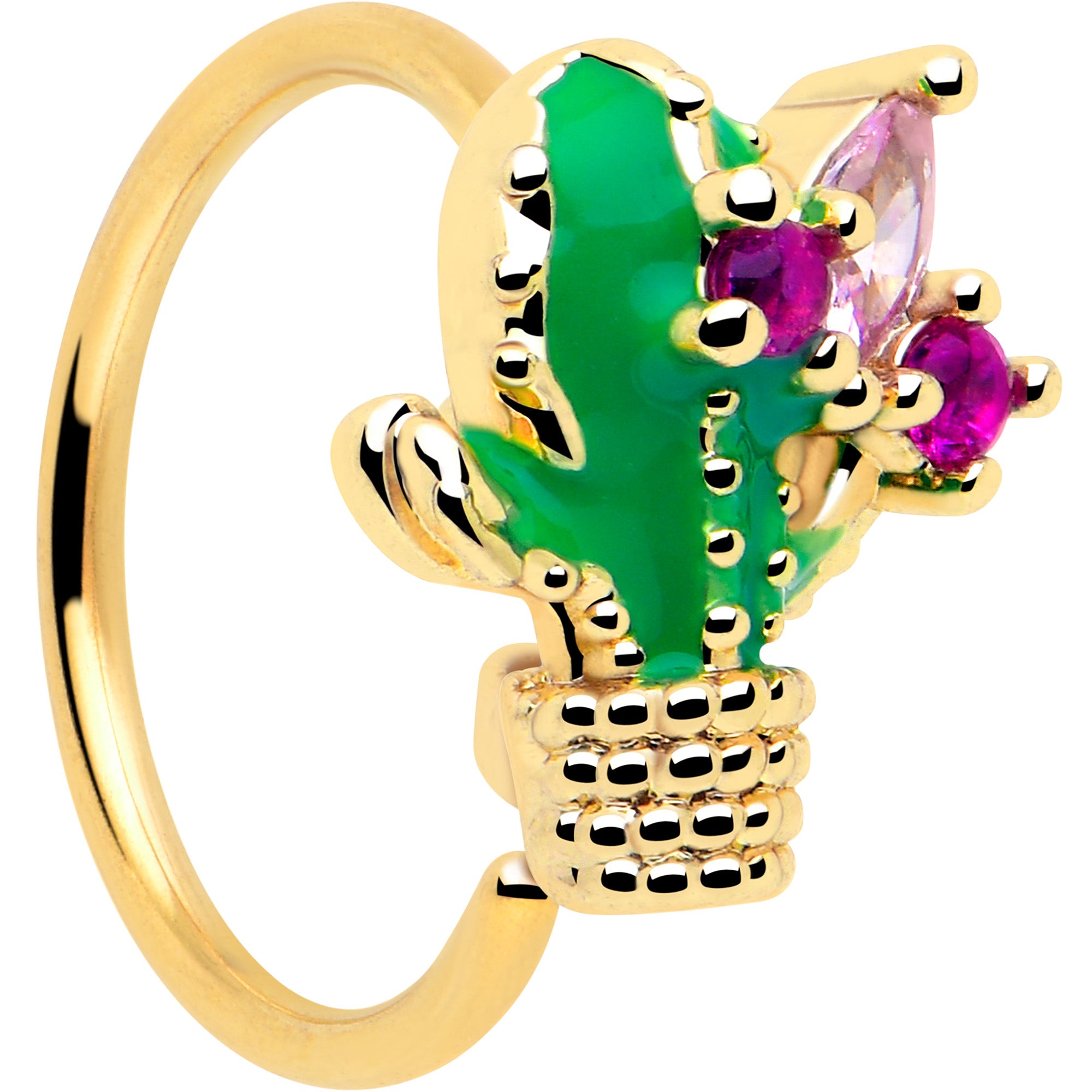 Body Candy 20G 5/16 pink CZ floral cactus nose hoop