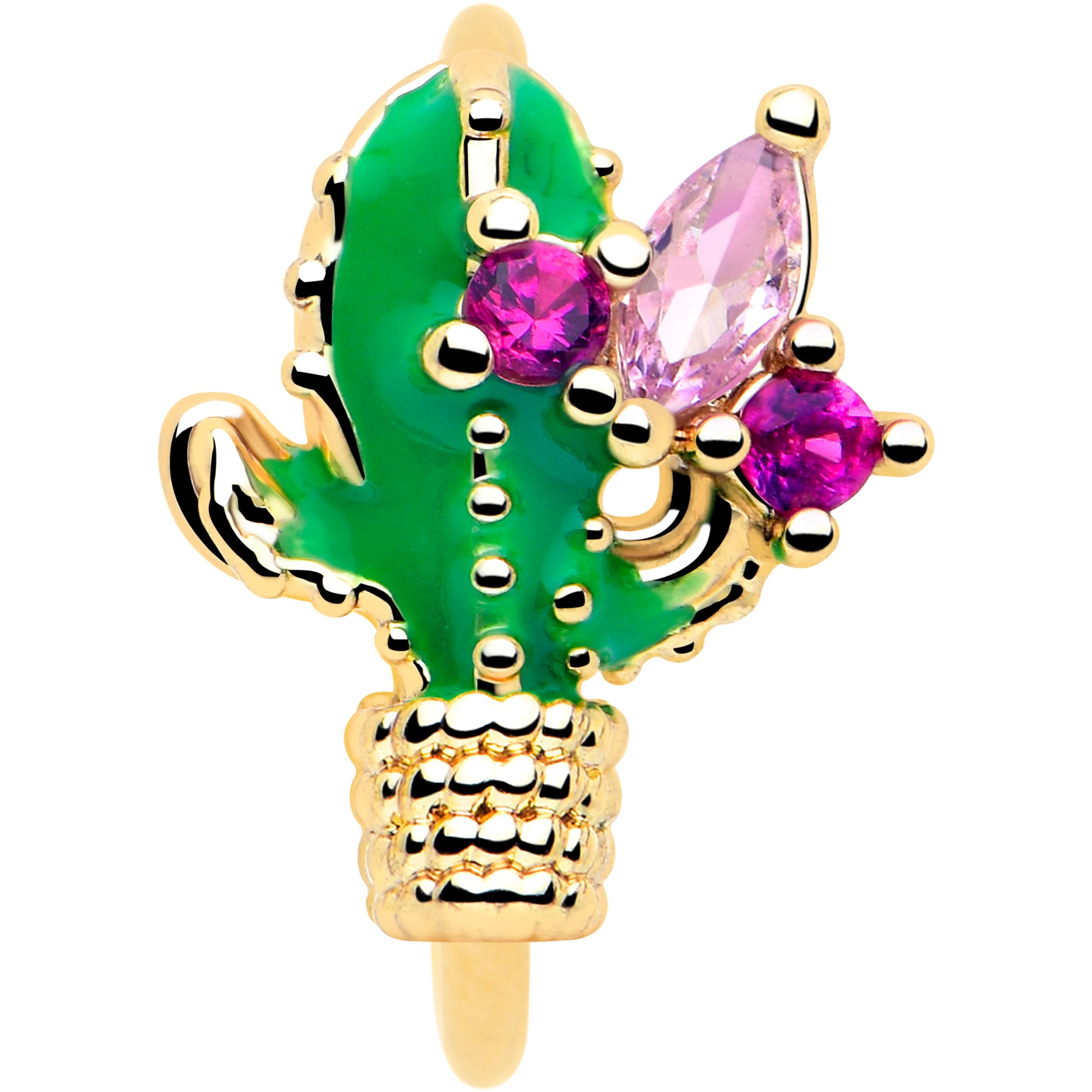 Floral cactus design nose hoop 20 gauge