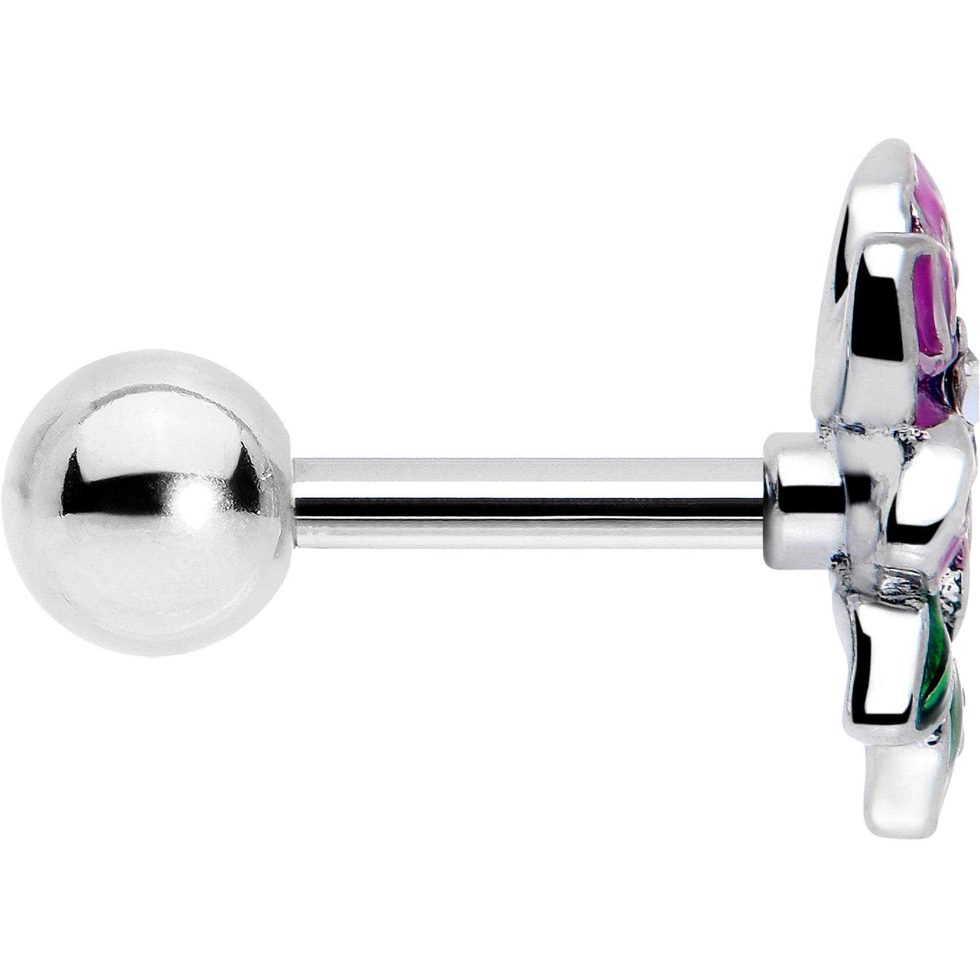 Clear CZ Gem Flower Purple 16 Gauge Tragus Cartilage Earring