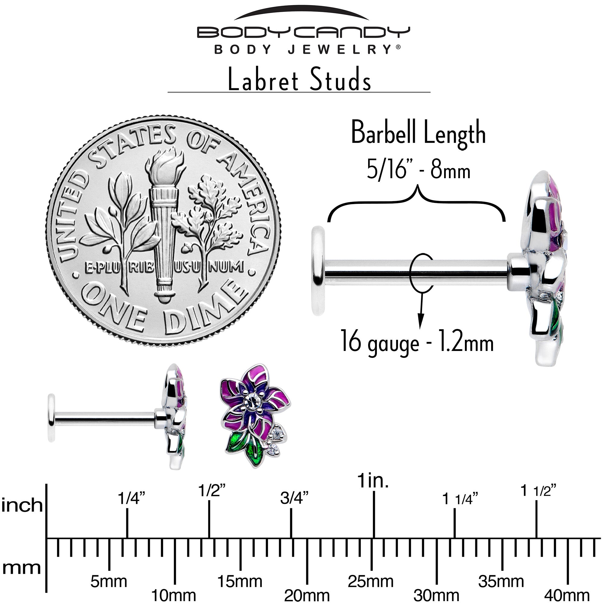 5/16 Clear CZ Gem Purple Flower Stud