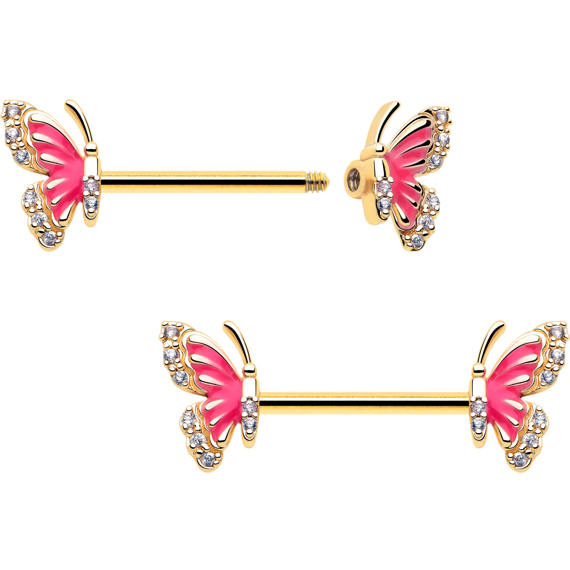 9/16 barbell butterfly pink splash nipple jewelry