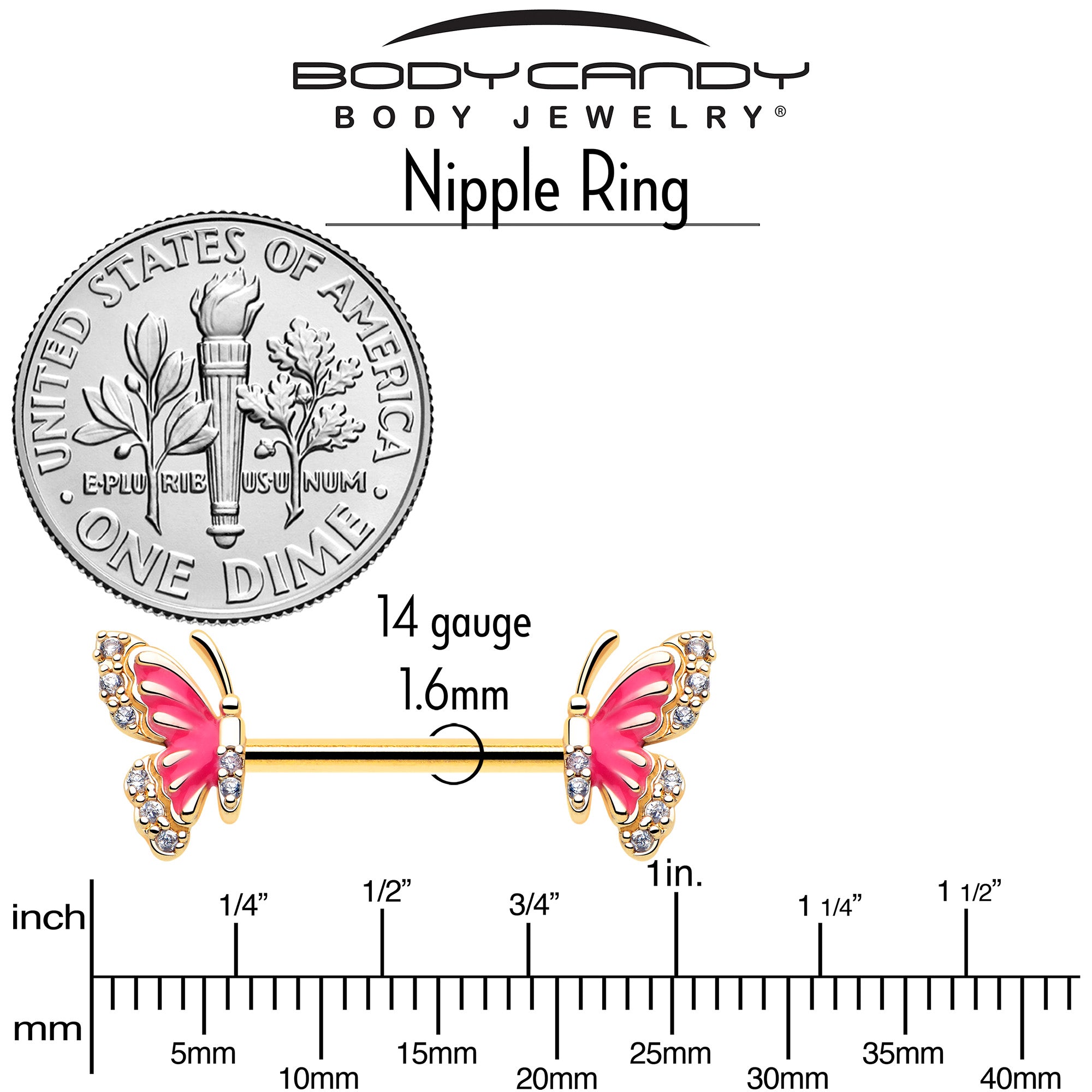 clear cz gem butterfly nipple barbell set