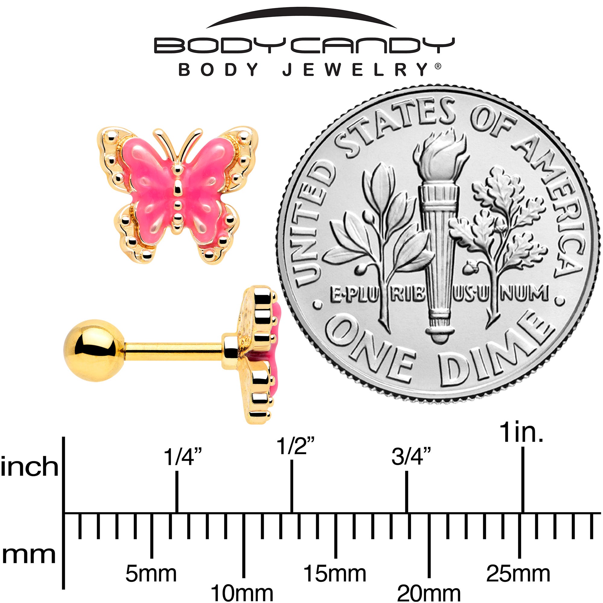 butterfly pink splash helix cartilage piercing