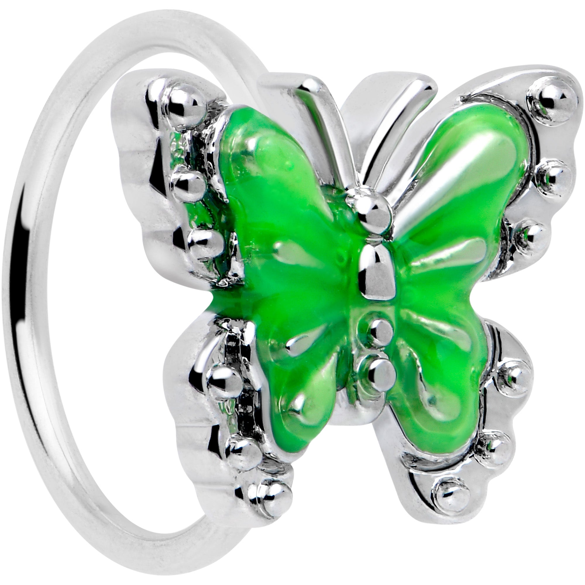 20 Gauge 5/16 Butterfly Green Splash Nose Hoop