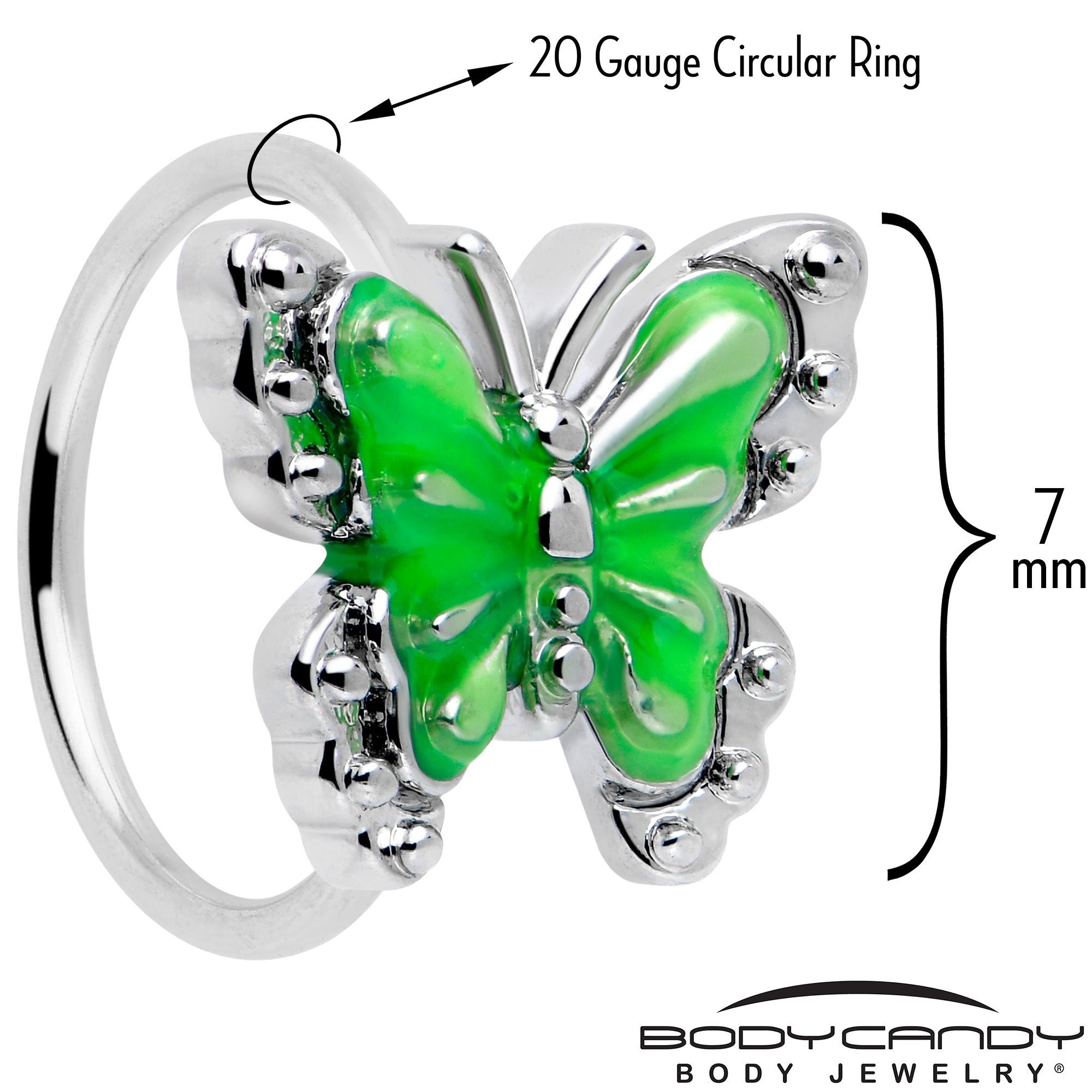 20 Gauge Butterfly Green Splash Nose Hoop