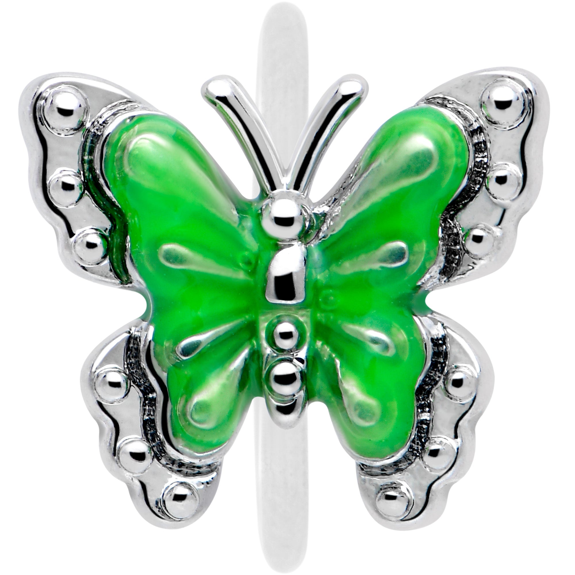5/16 Butterfly Green Splash Nose Hoop