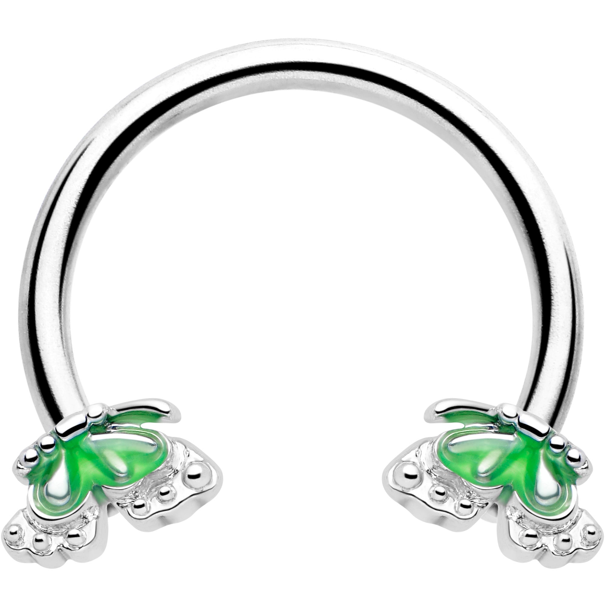 16 Gauge 3/8 Butterfly Green Splash Horseshoe Circular Barbell