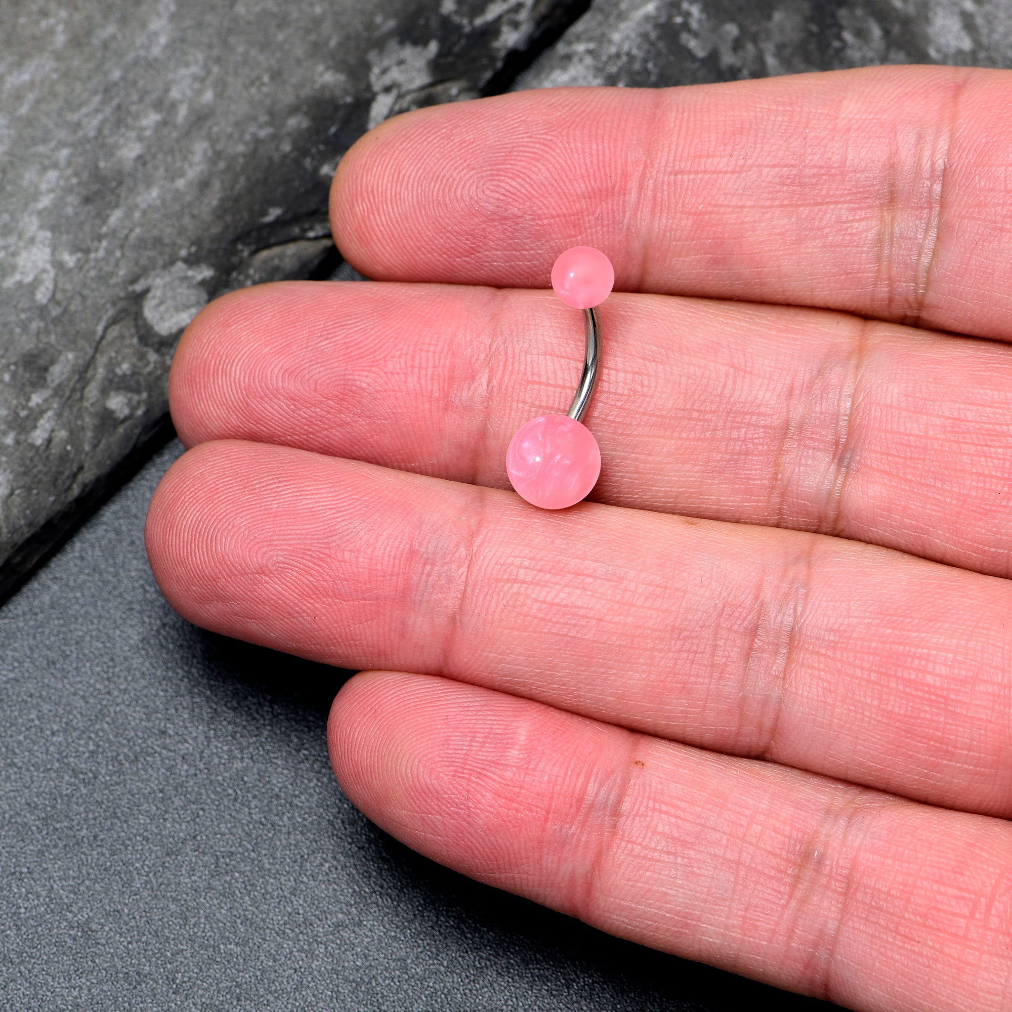 opaque pink ends navel ring