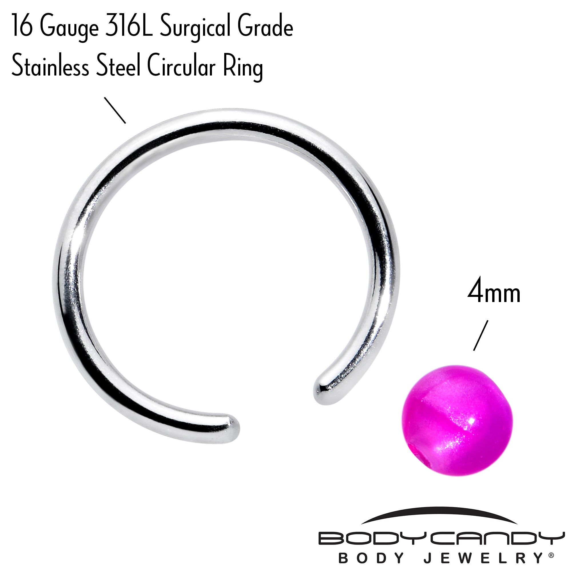 16G 3/8 Simple Opaque Purple Ball BCR Captive Bead Ring